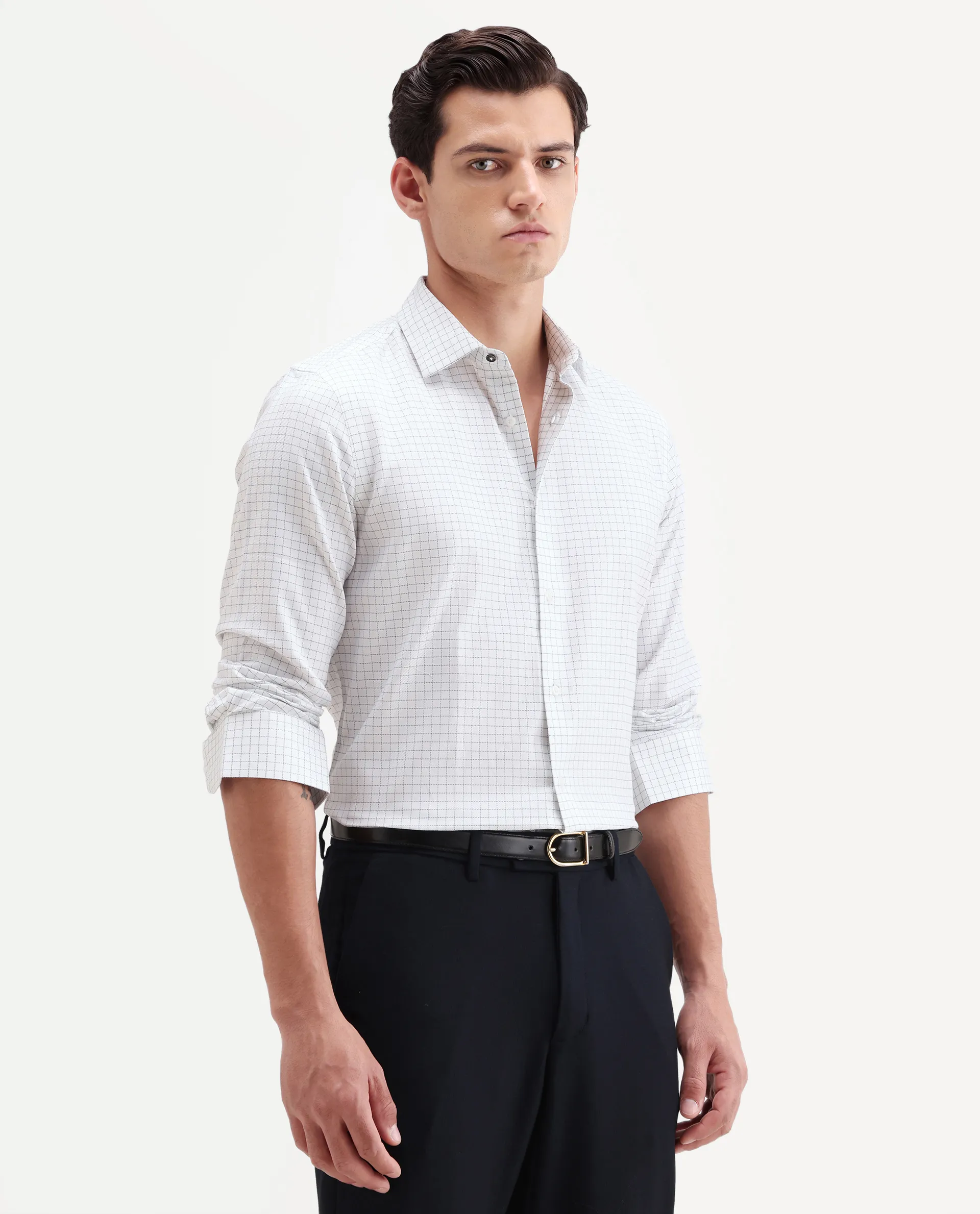 Rare Rabbit Men's Alic Light Navy Cotton Fabric Full Sleeve Spread Collar Regular Fit Checked Shirt - Image 6