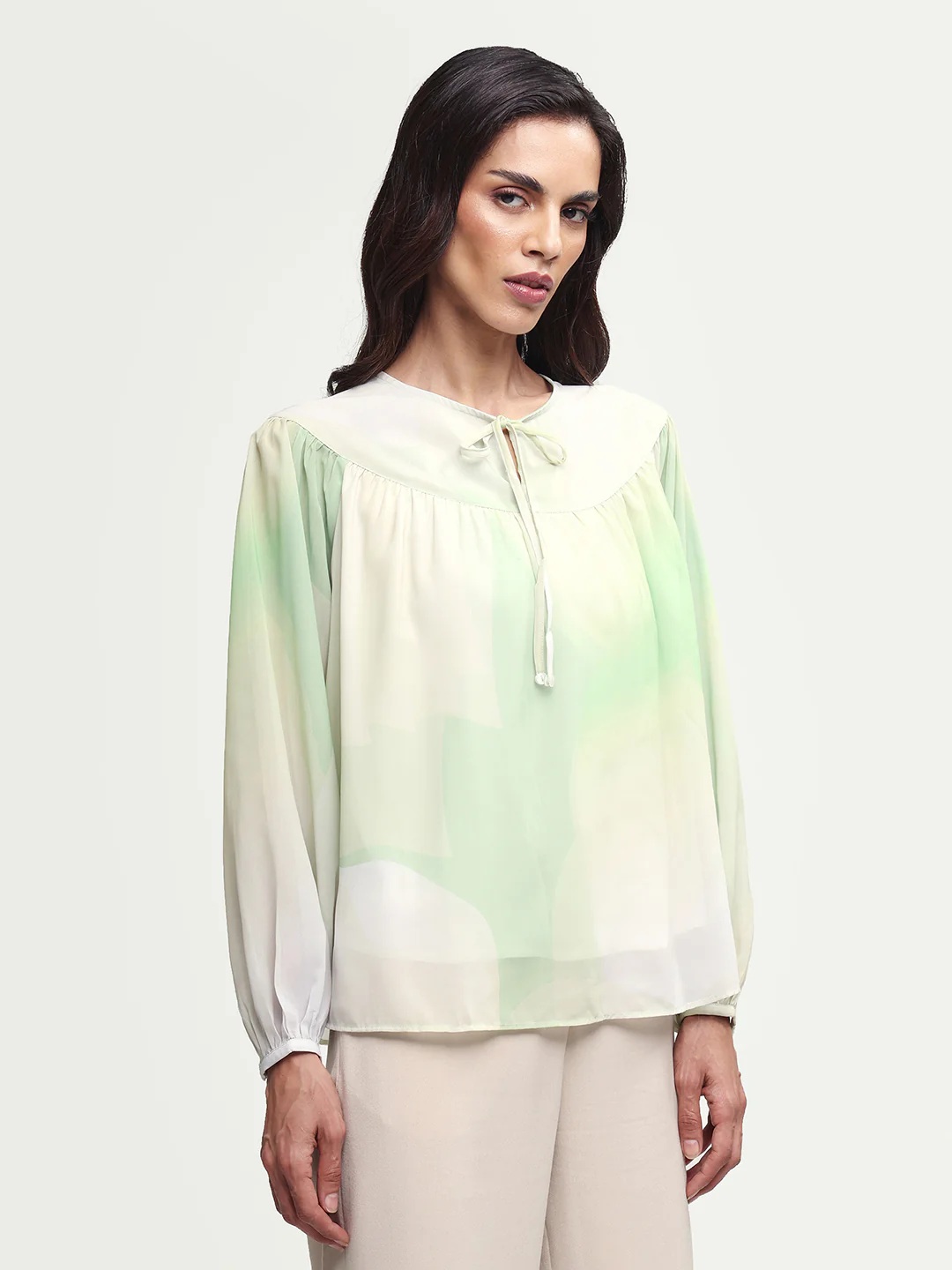 Rareism Women's Cotton Blend Crew Neck Abstract Print Balloon Sleeve Relaxed Fit Top - Image 5