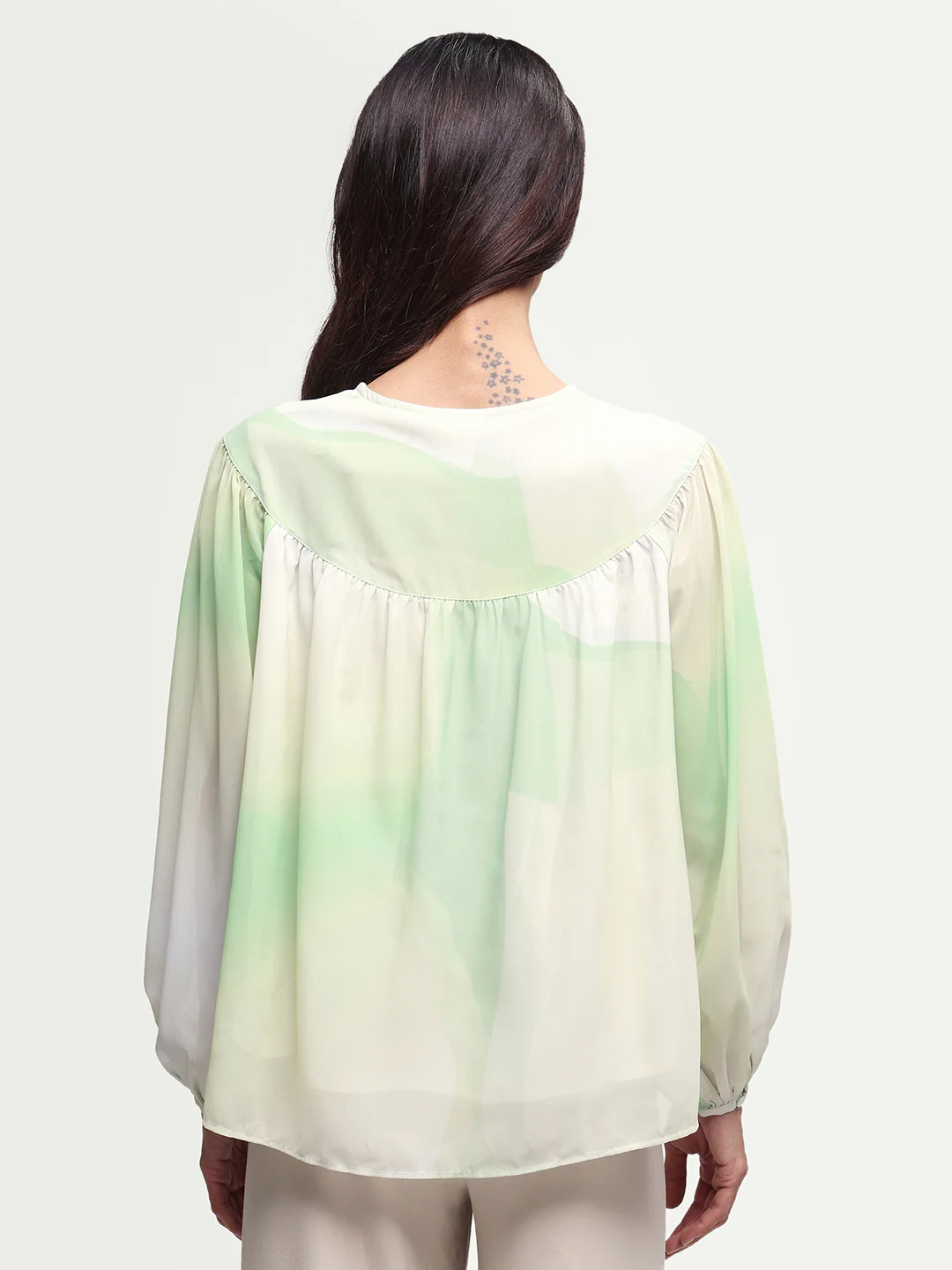 Rareism Women's Cotton Blend Crew Neck Abstract Print Balloon Sleeve Relaxed Fit Top - Image 7