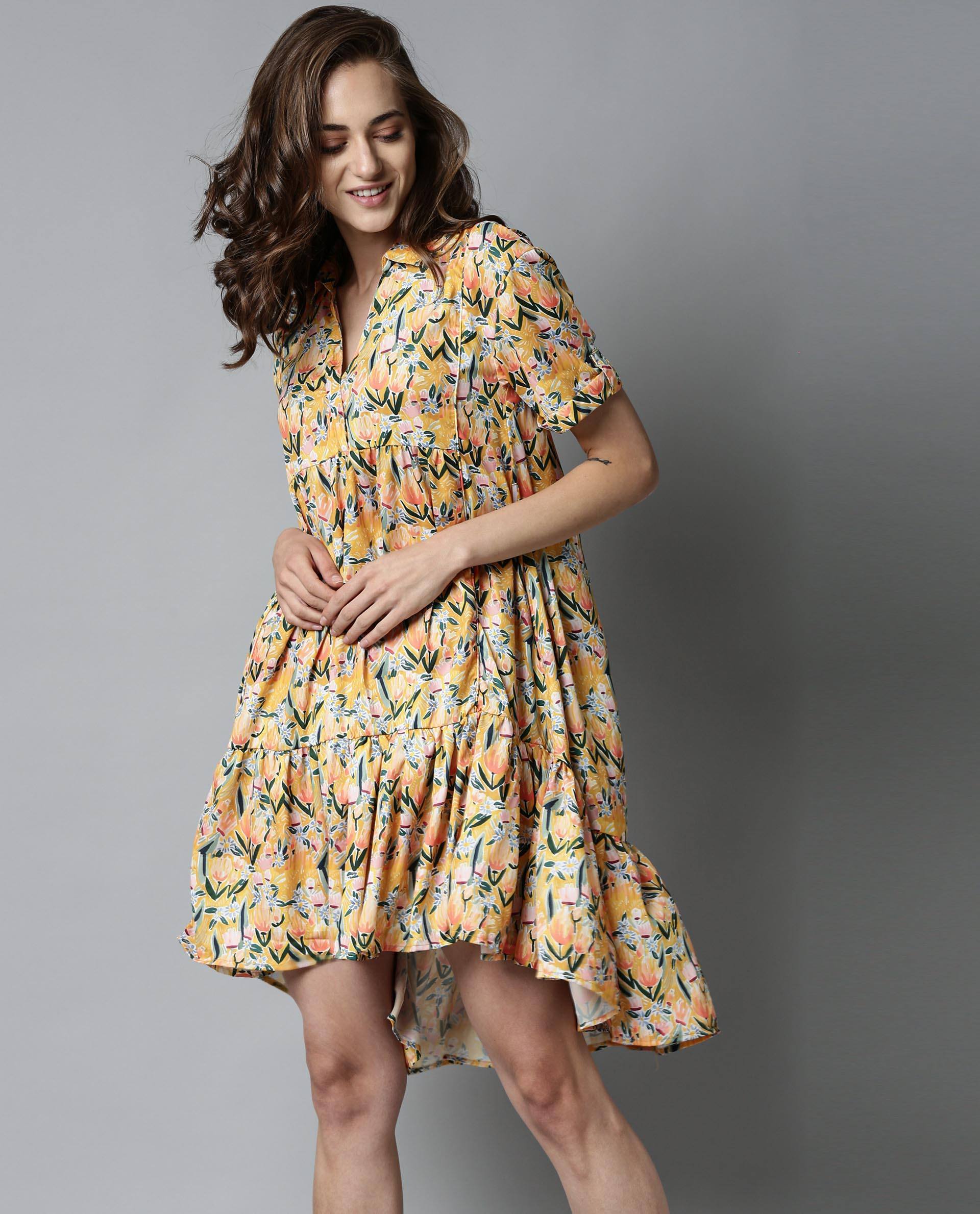 Rareism Women Alice Yellow Dress Short Sleeves Printed - Image 2