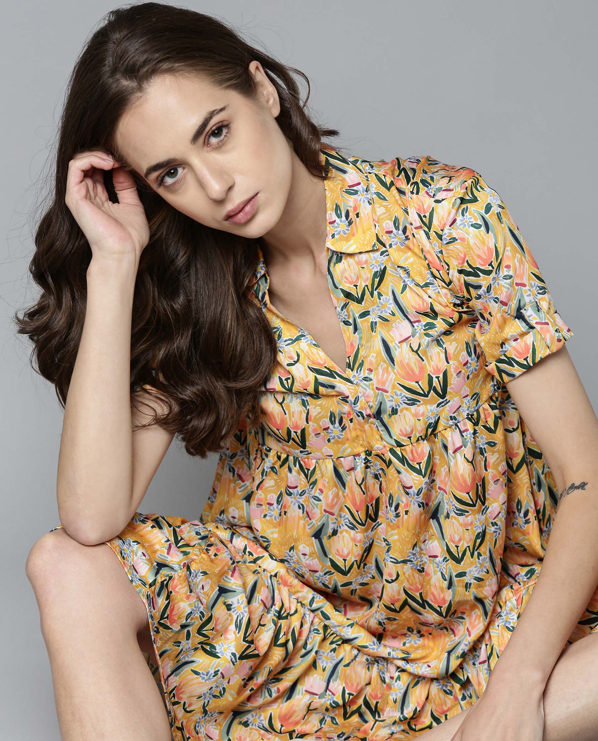 Rareism Women Alice Yellow Dress Short Sleeves Printed - Image 3