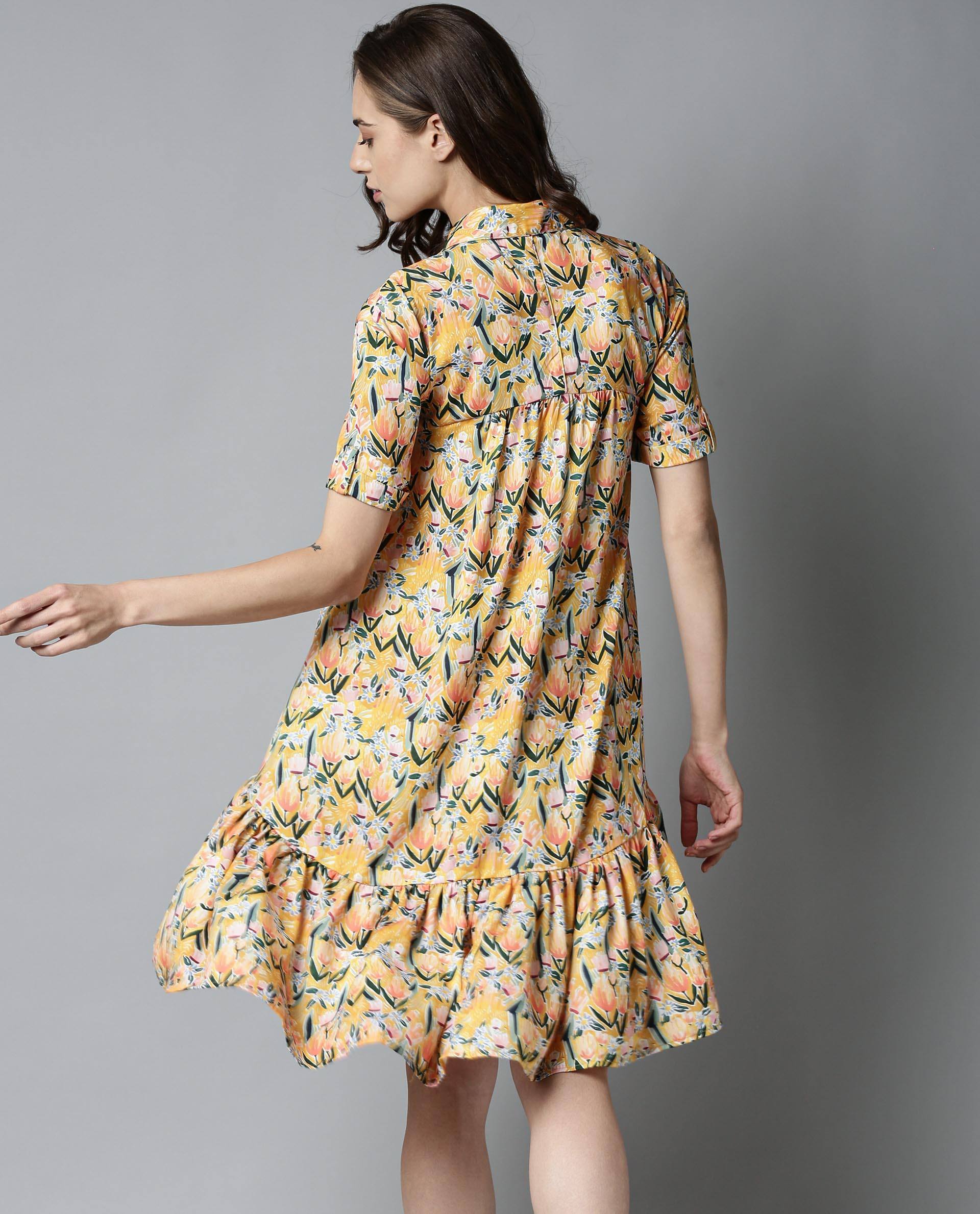Rareism Women Alice Yellow Dress Short Sleeves Printed - Image 4