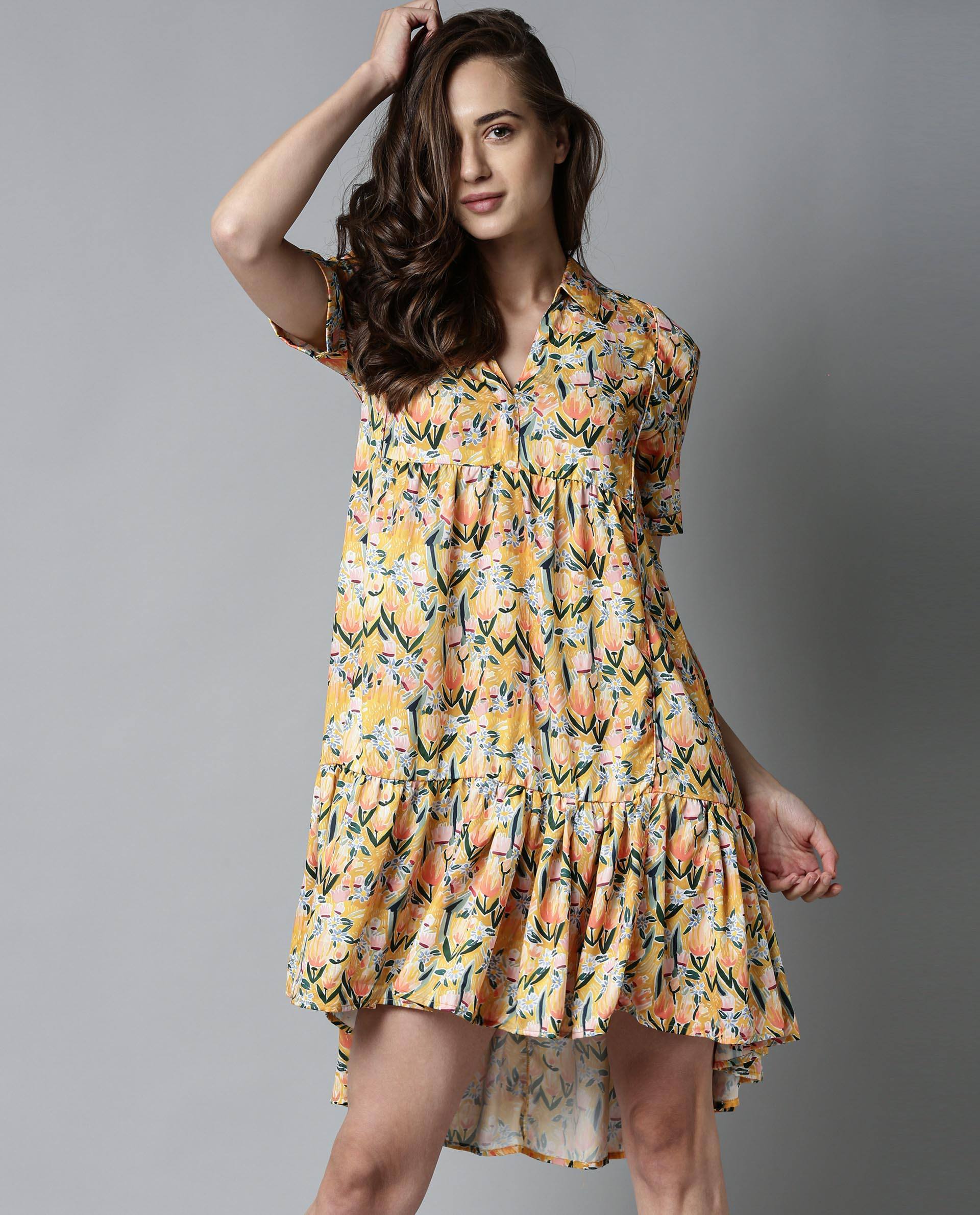 Rareism Women Alice Yellow Dress Short Sleeves Printed - Image 5