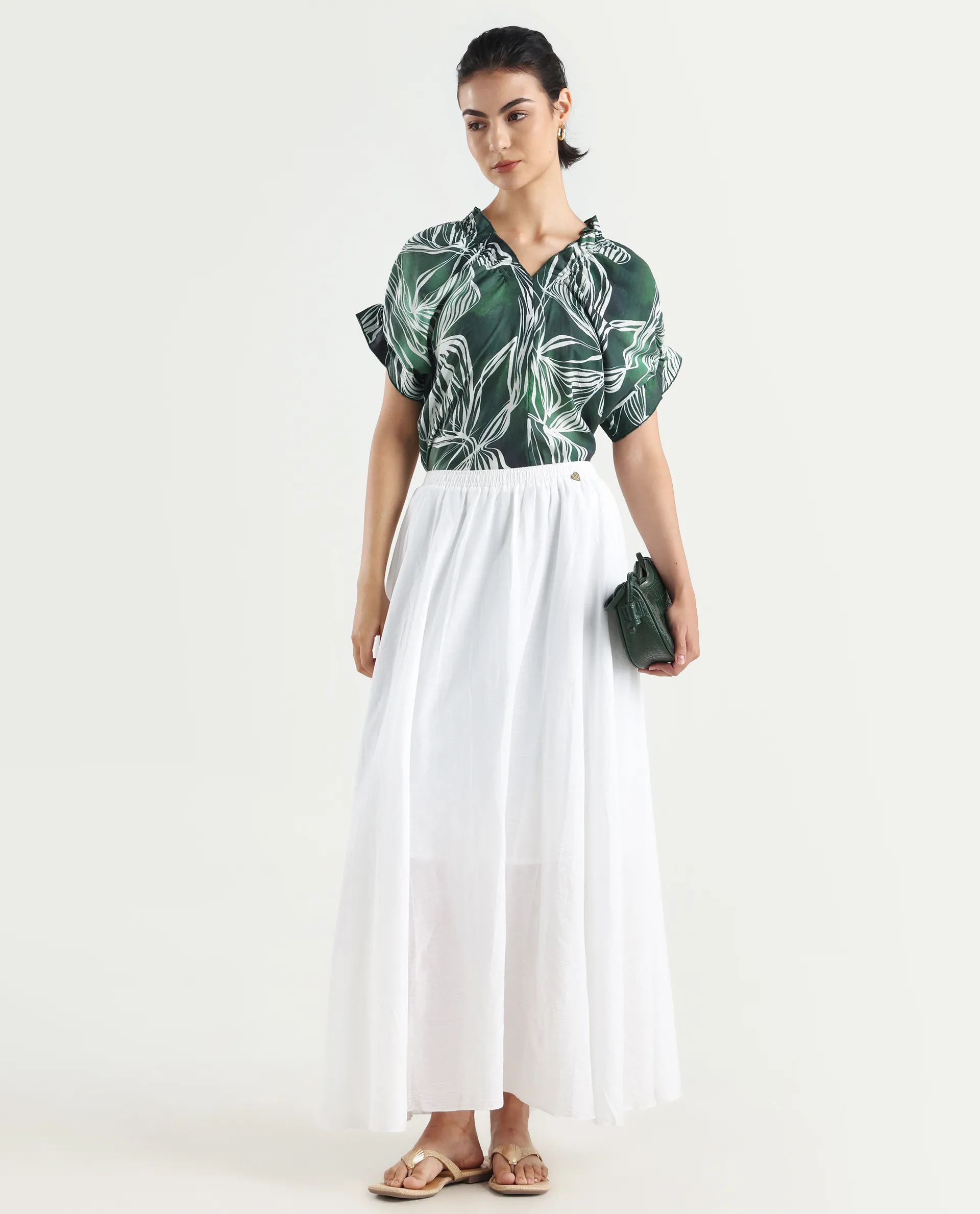 Rareism Women's Alina White Cotton Plain Ankle Length Flared Skirt - Image 2