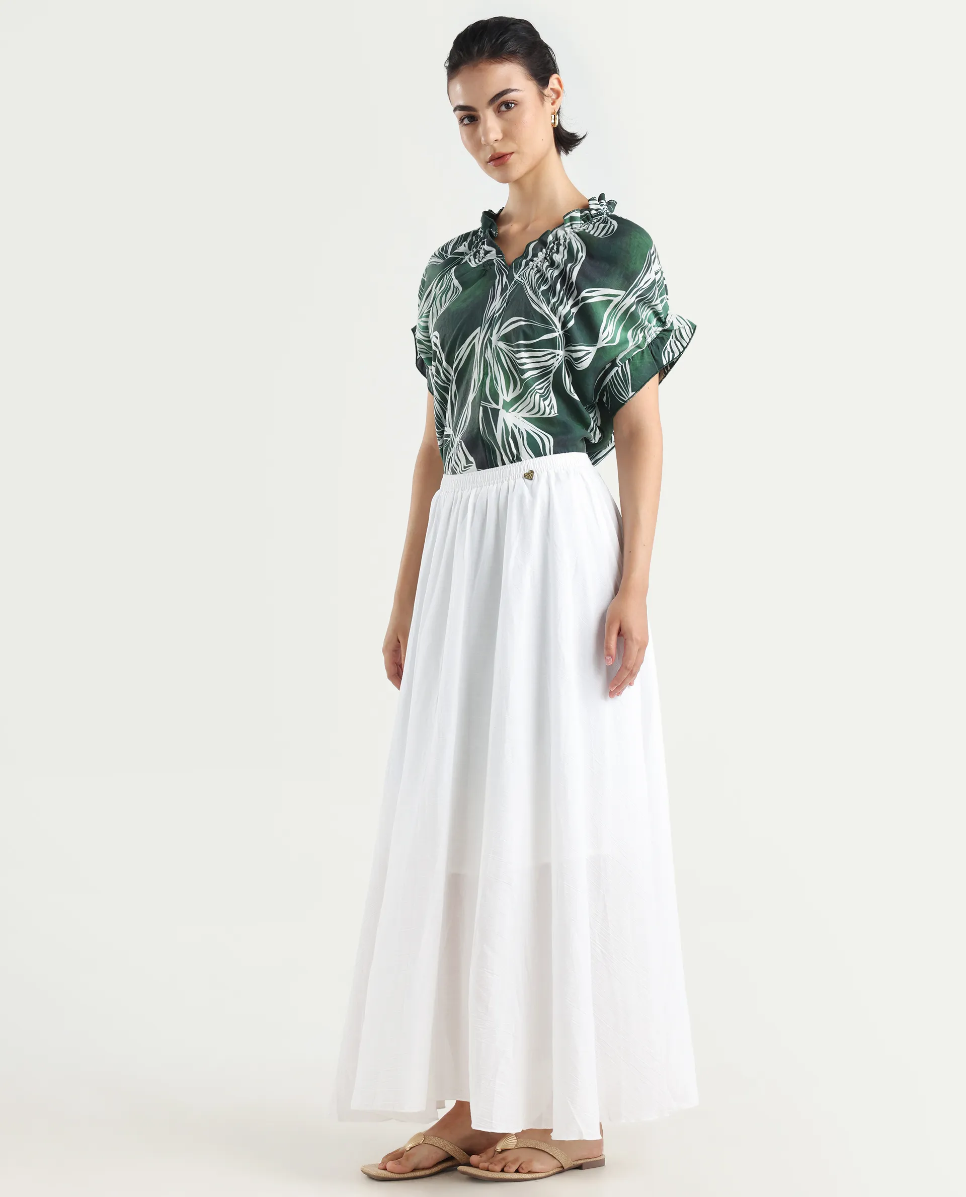 Rareism Women's Alina White Cotton Plain Ankle Length Flared Skirt - Image 3