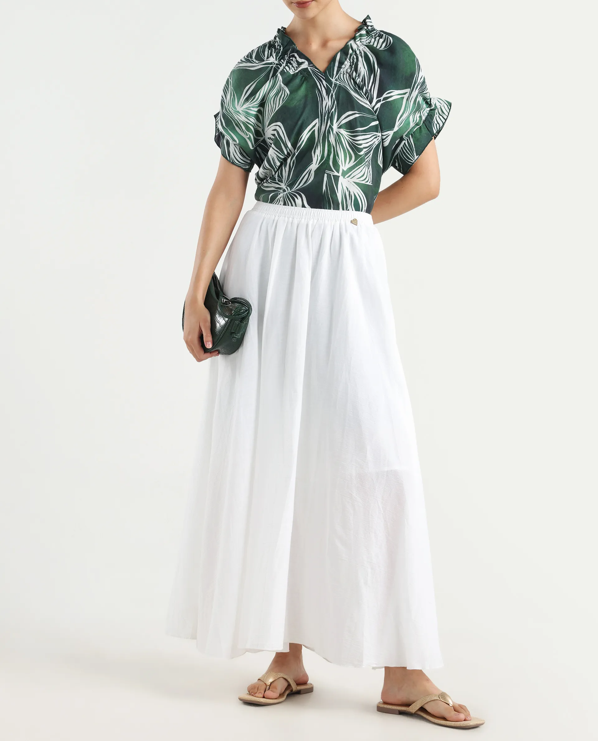 Rareism Women's Alina White Cotton Plain Ankle Length Flared Skirt - Image 4
