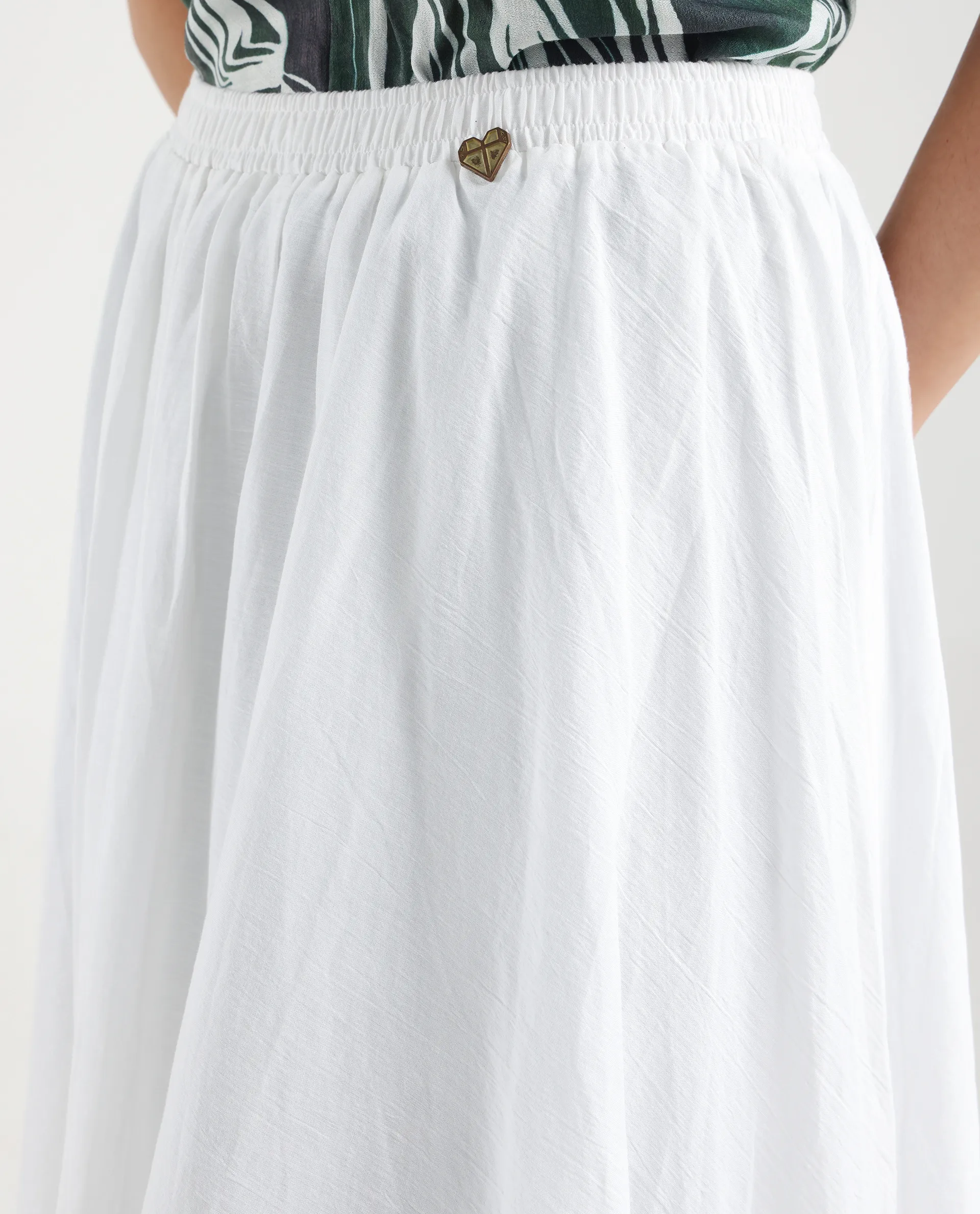 Rareism Women's Alina White Cotton Plain Ankle Length Flared Skirt - Image 5