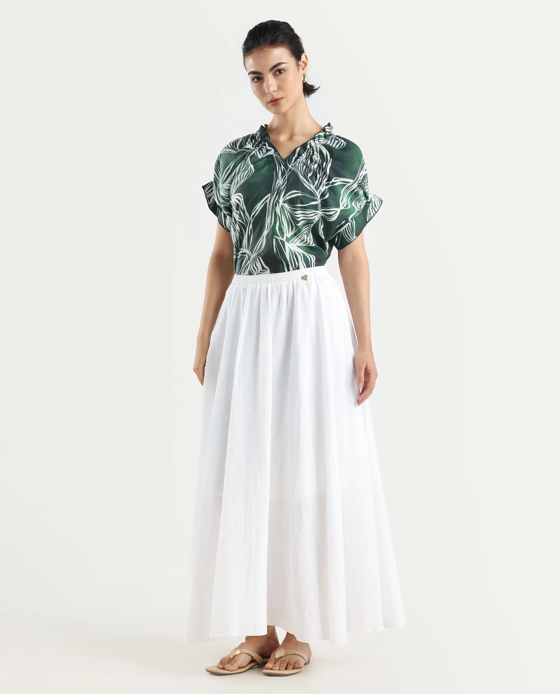 Rareism Women's Alina White Cotton Plain Ankle Length Flared Skirt - Image 6