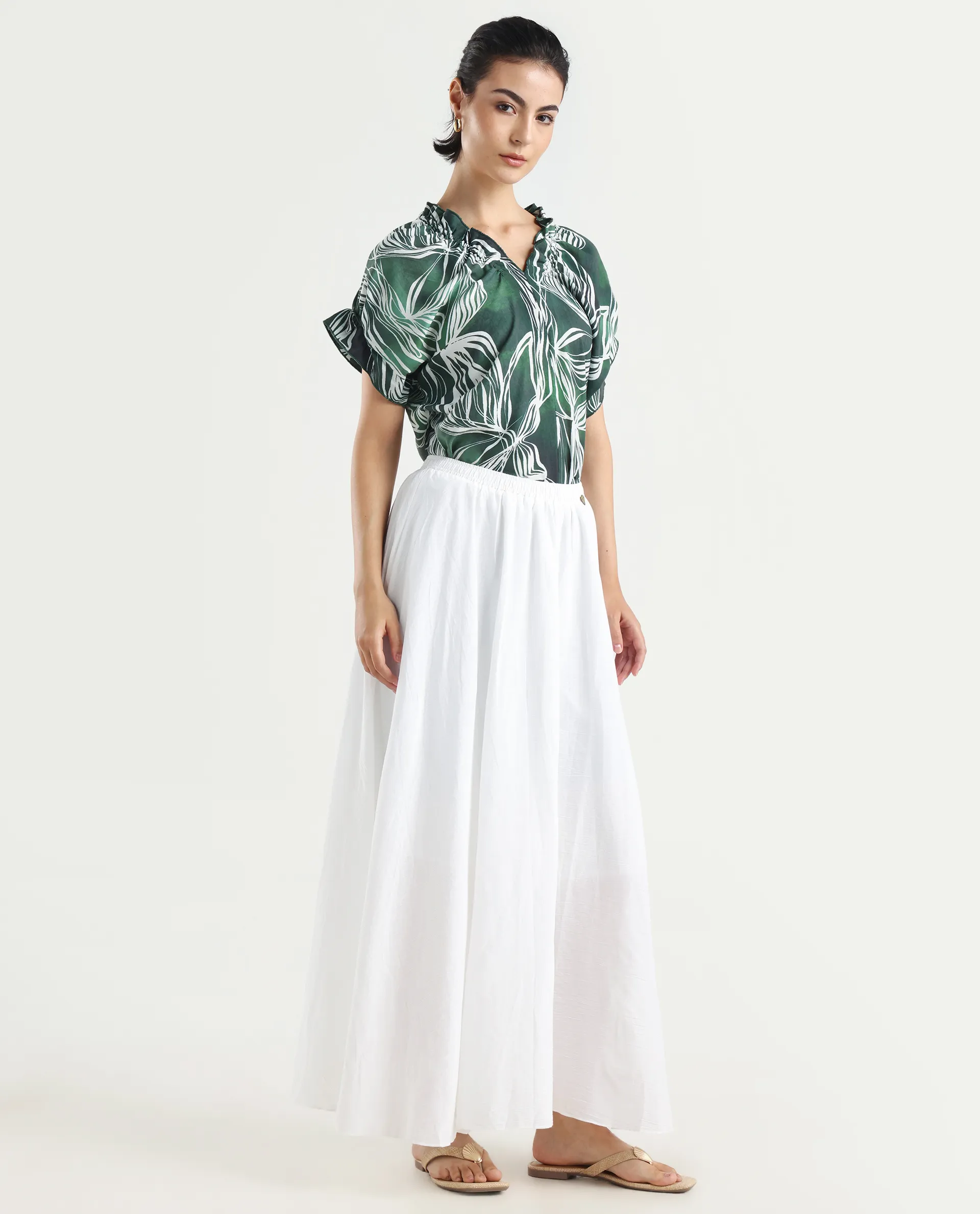 Rareism Women's Alina White Cotton Plain Ankle Length Flared Skirt - Image 7