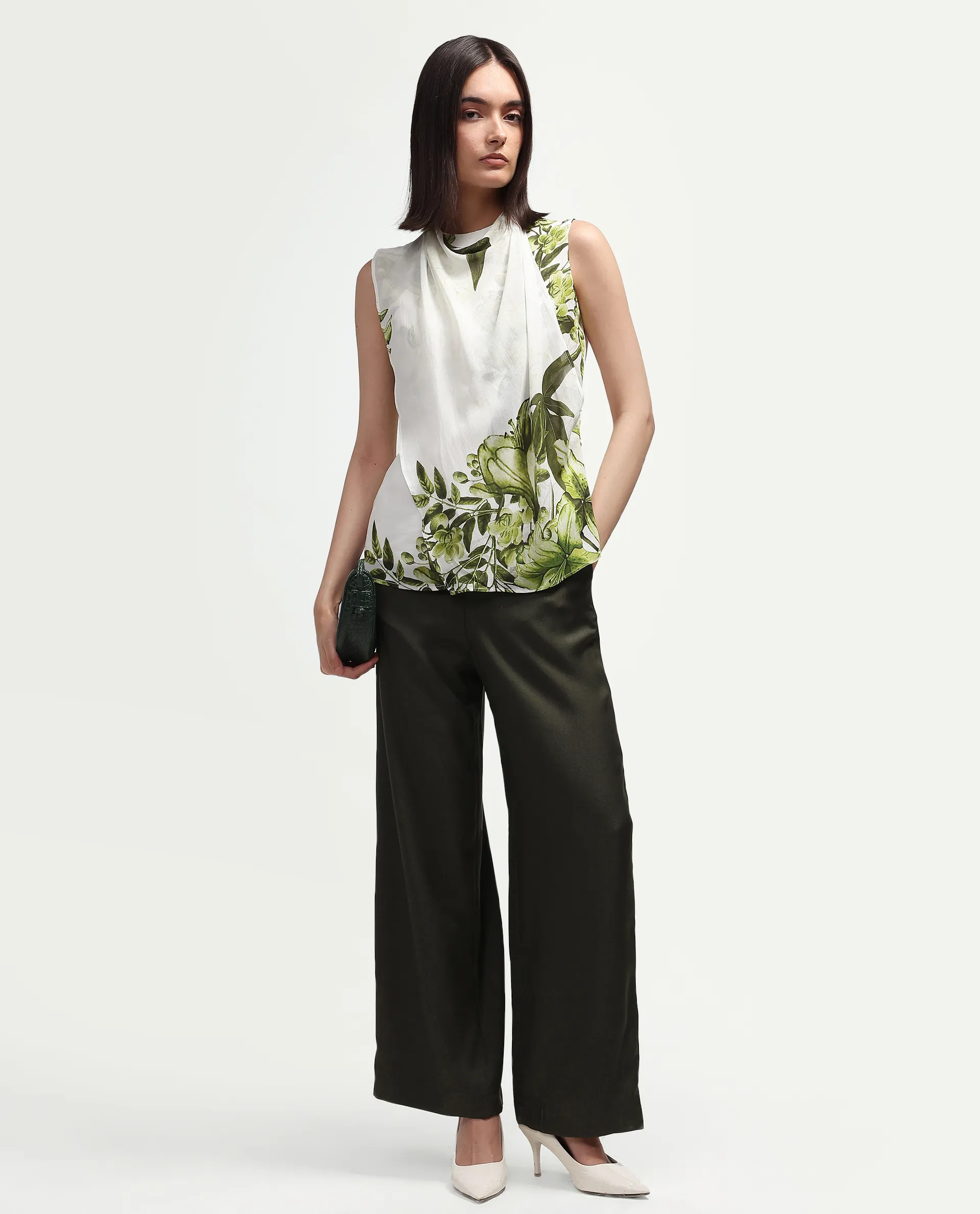 Rareism Women's Alita Off White Viscose Blend Sleeveless Regular Fit Floral Print Top - Image 2