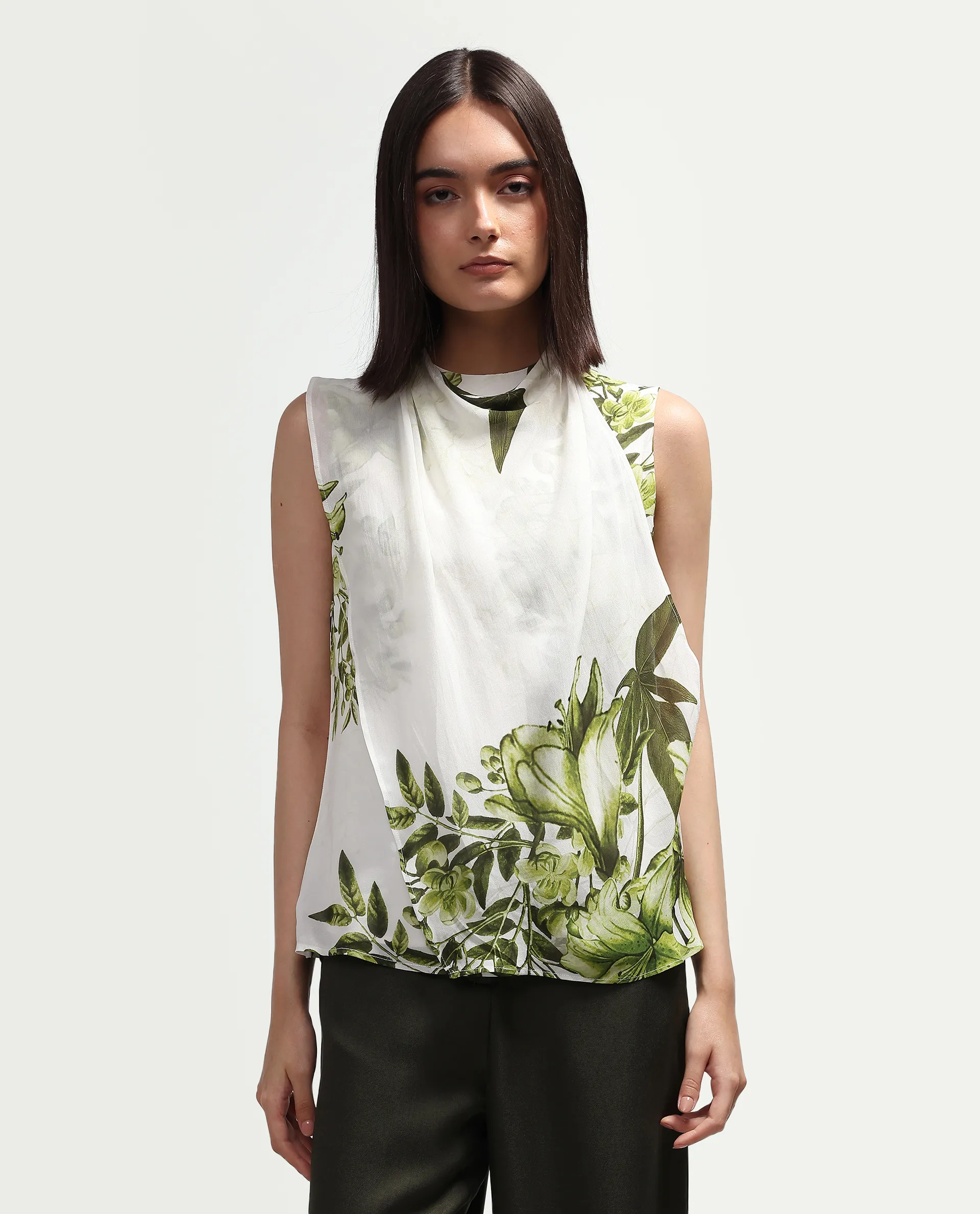 Rareism Women's Alita Off White Viscose Blend Sleeveless Regular Fit Floral Print Top - Image 3