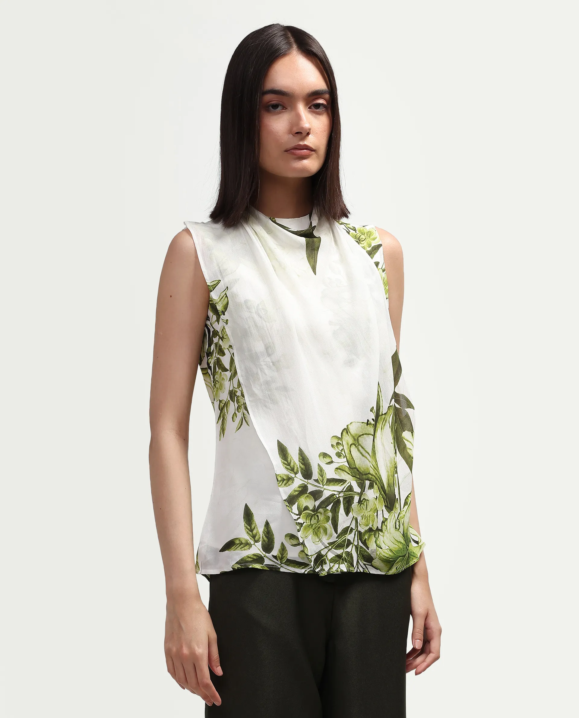 Rareism Women's Alita Off White Viscose Blend Sleeveless Regular Fit Floral Print Top - Image 5
