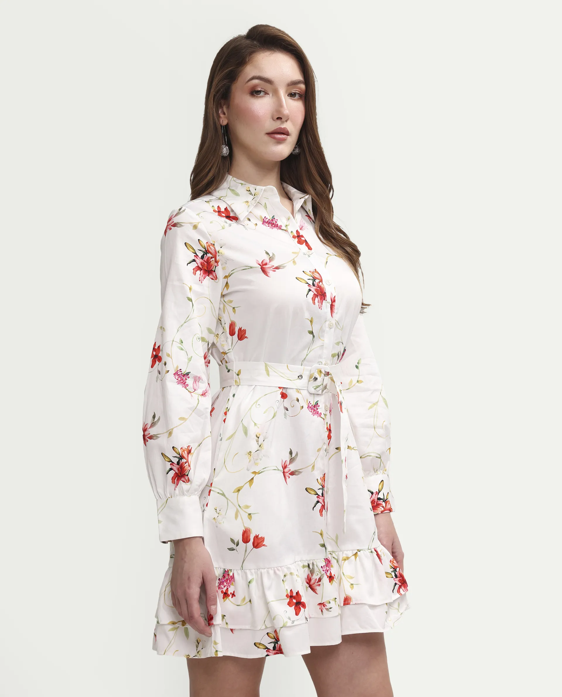 Rareism Women's Alitap Off White Cotton Full Sleeve Fit And Flare Floral Print Dress - Image 6