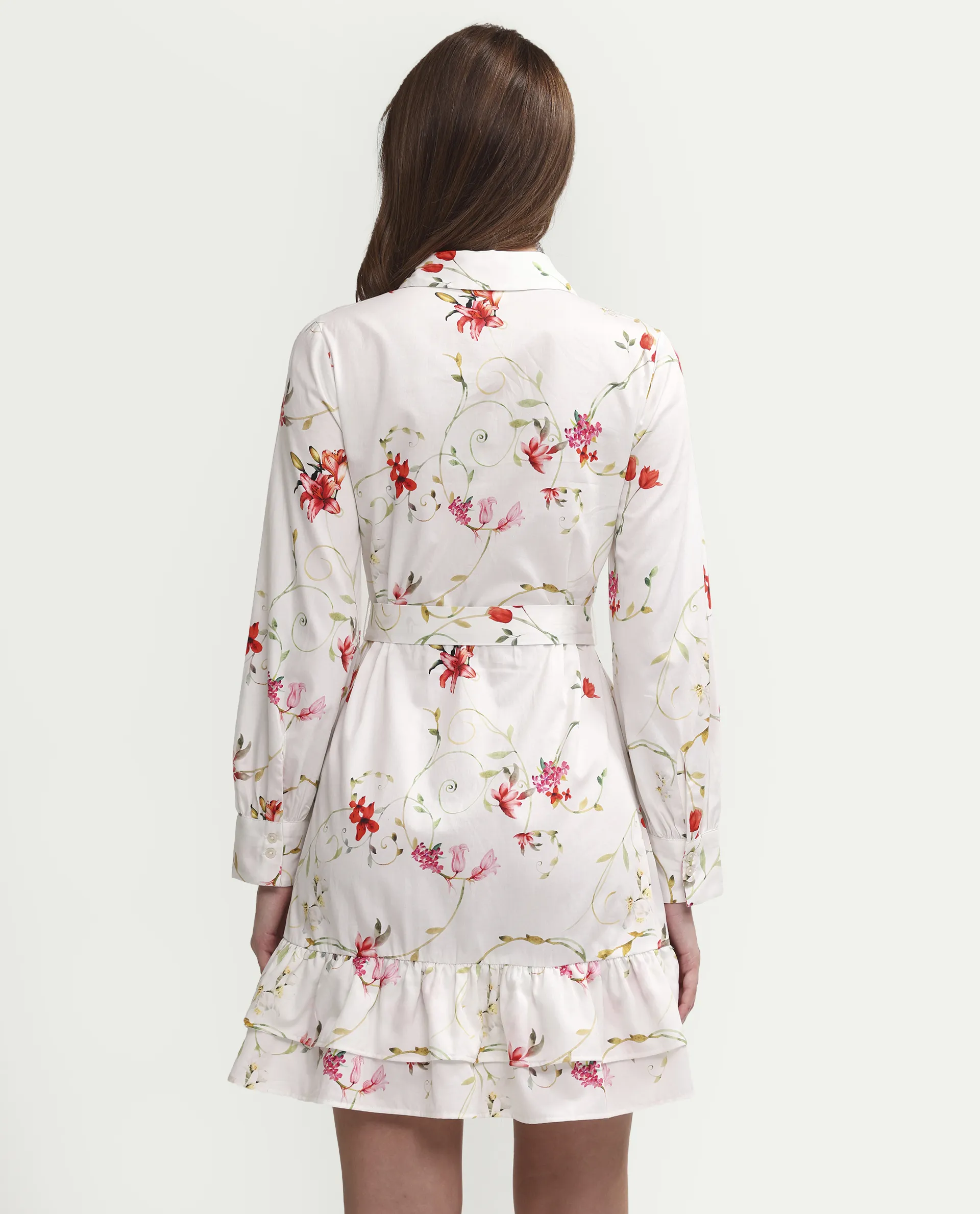 Rareism Women's Alitap Off White Cotton Full Sleeve Fit And Flare Floral Print Dress - Image 7