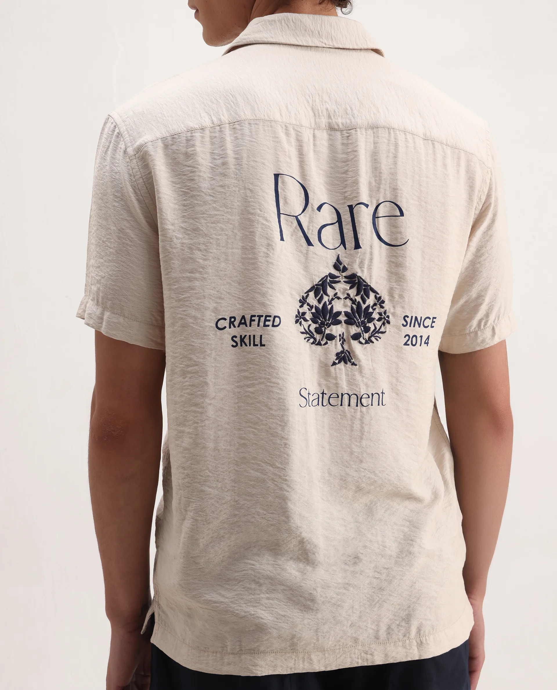 Rare Rabbit Men's Alix Beige Viscose Blend Embroidered Boxy Fit Half Sleeve Cuban Collar Shirt - Image 3