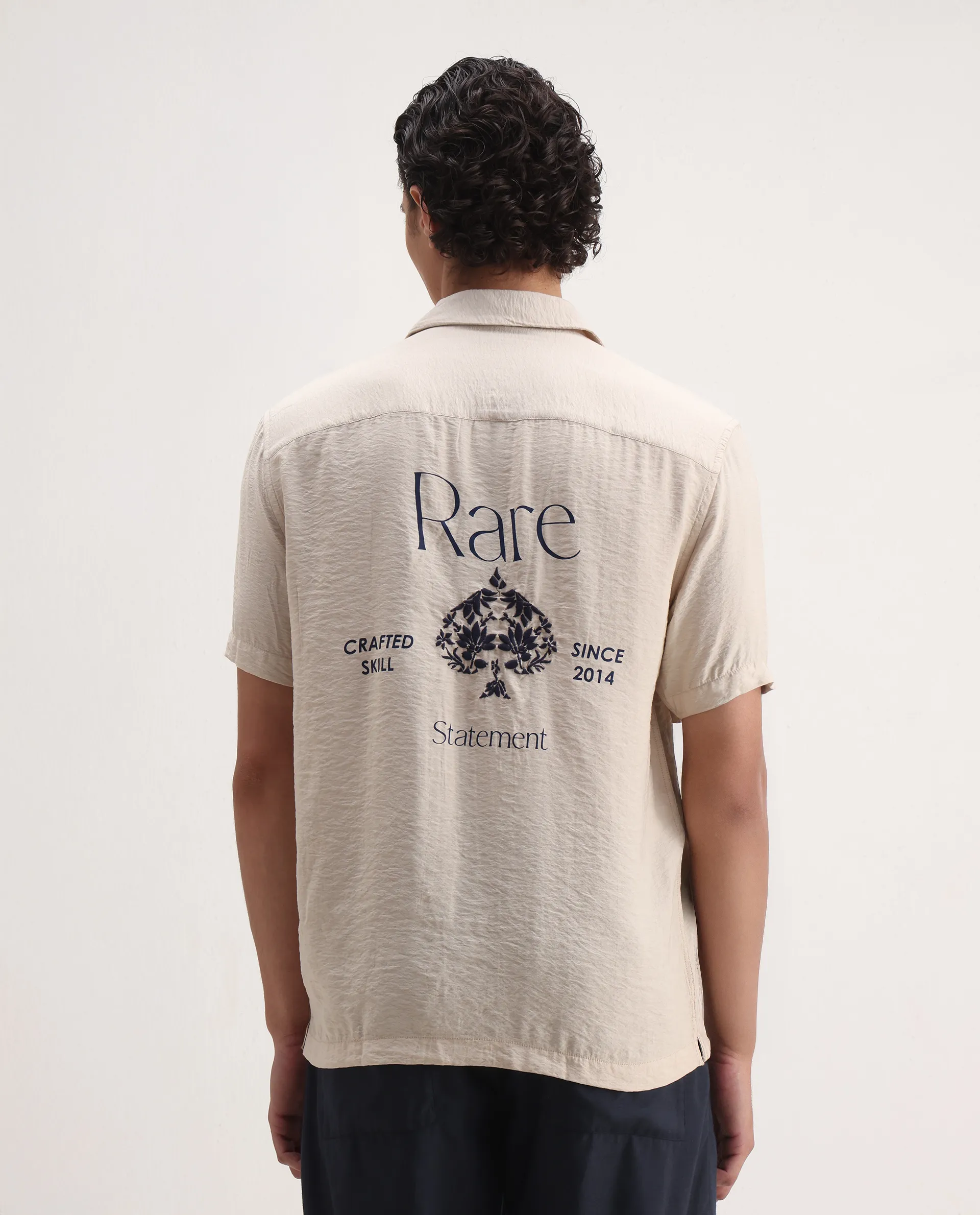 Rare Rabbit Men's Alix Beige Viscose Blend Embroidered Boxy Fit Half Sleeve Cuban Collar Shirt - Image 7