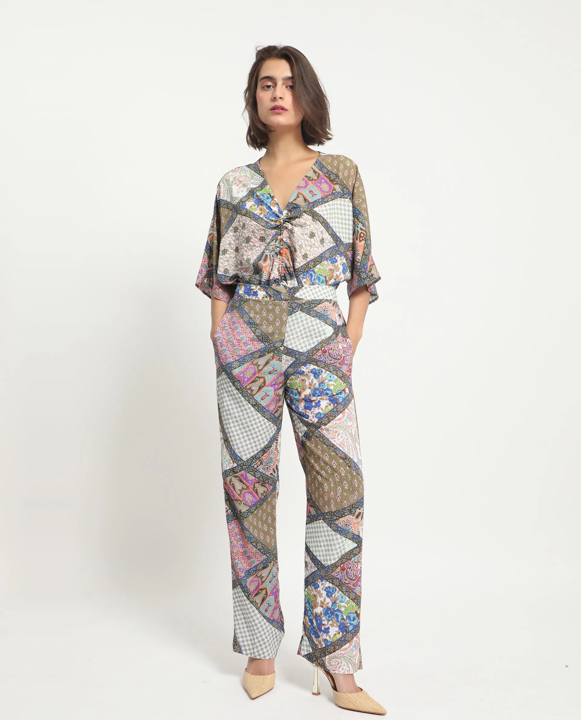 Rareism Women's Allan Multi Viscose Abstract Print Ankle Length Tailored Trouser - Image 3