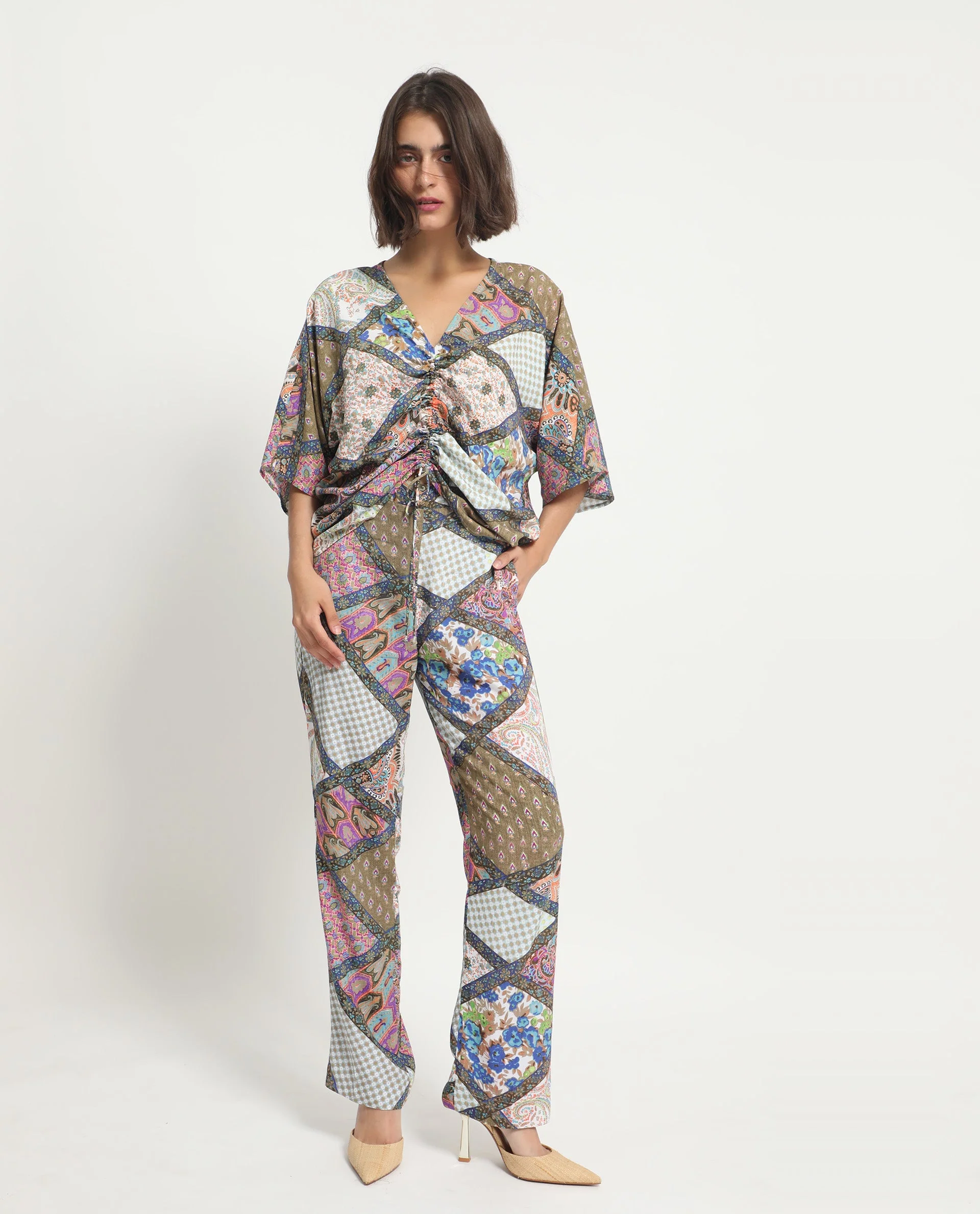 Rareism Women's Allan Multi Viscose Abstract Print Ankle Length Tailored Trouser - Image 5