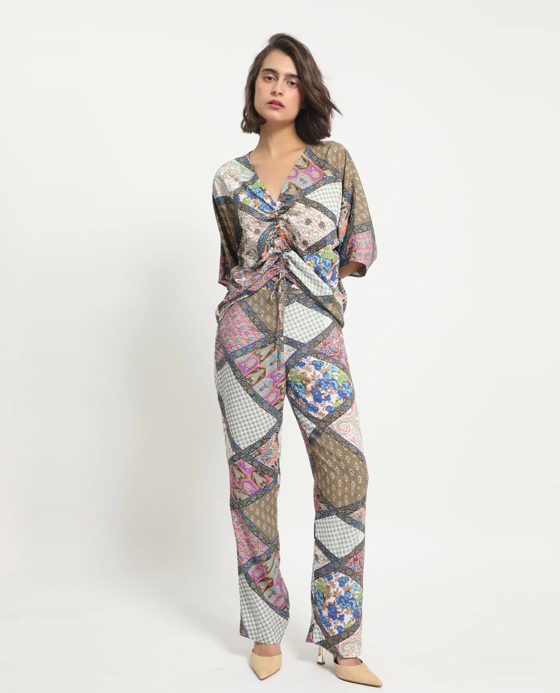 Rareism Women's Allan Multi Viscose Abstract Print Ankle Length Tailored Trouser - Image 6