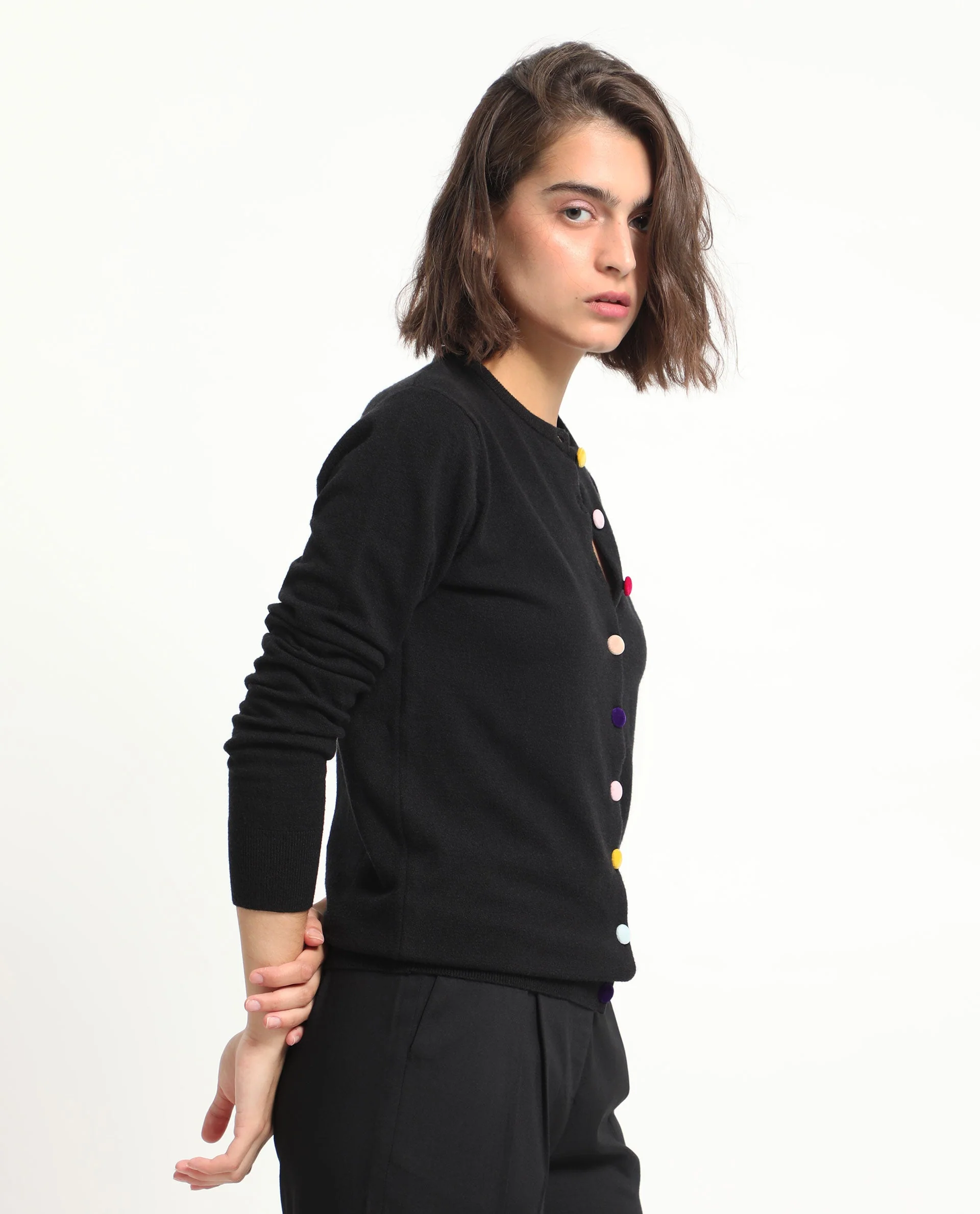 Rareism Women's Alle Black Viscose Crew Neck Plain Regular Fit Sweater - Image 7