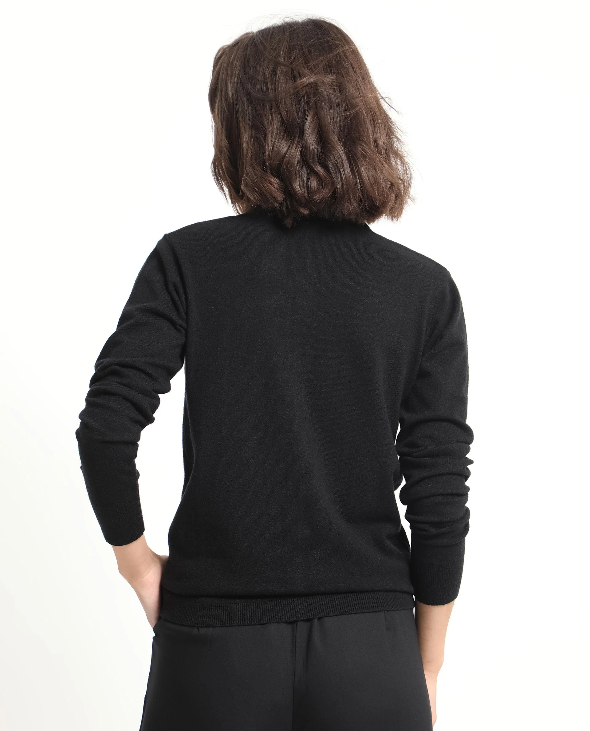 Rareism Women's Alle Black Viscose Crew Neck Plain Regular Fit Sweater - Image 8