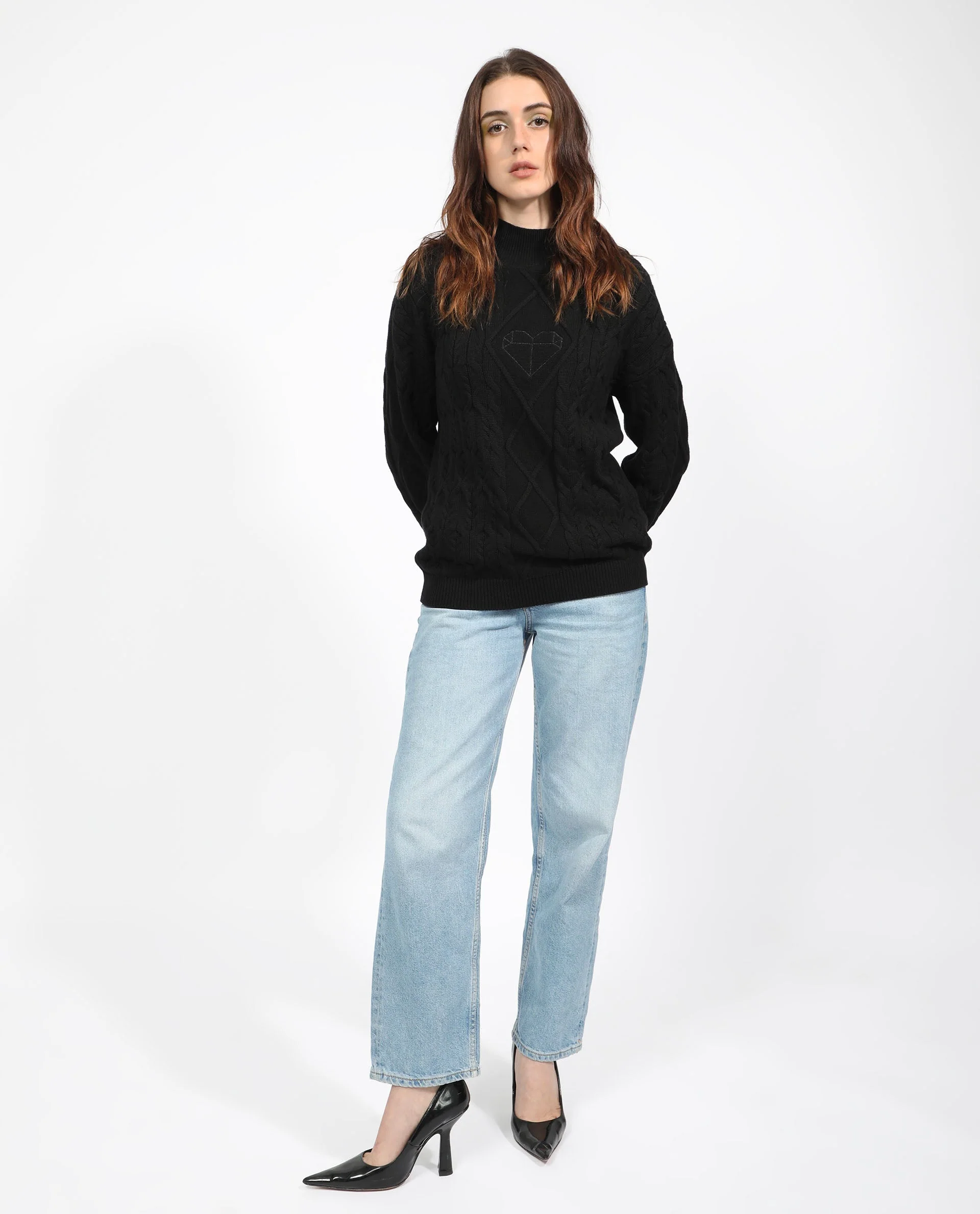 Rareism Women's Allen Black Cotton Turtle Neck Plain Regular Fit Sweater - Image 4