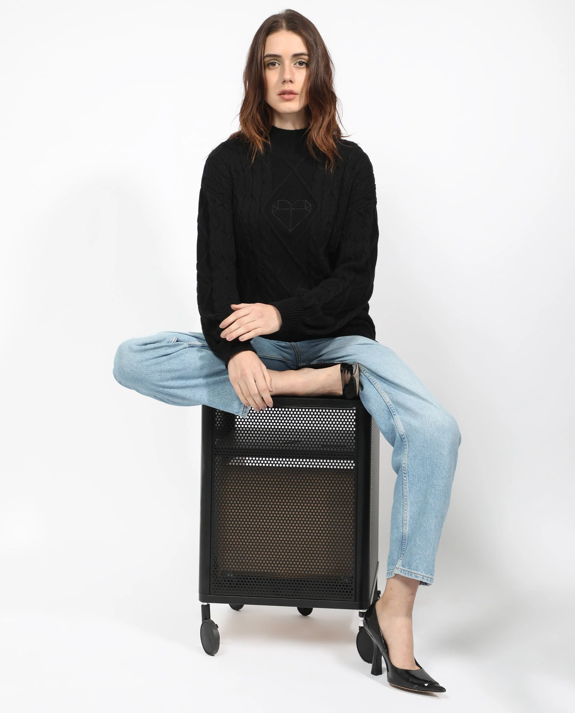 Rareism Women's Allen Black Cotton Turtle Neck Plain Regular Fit Sweater - Image 5