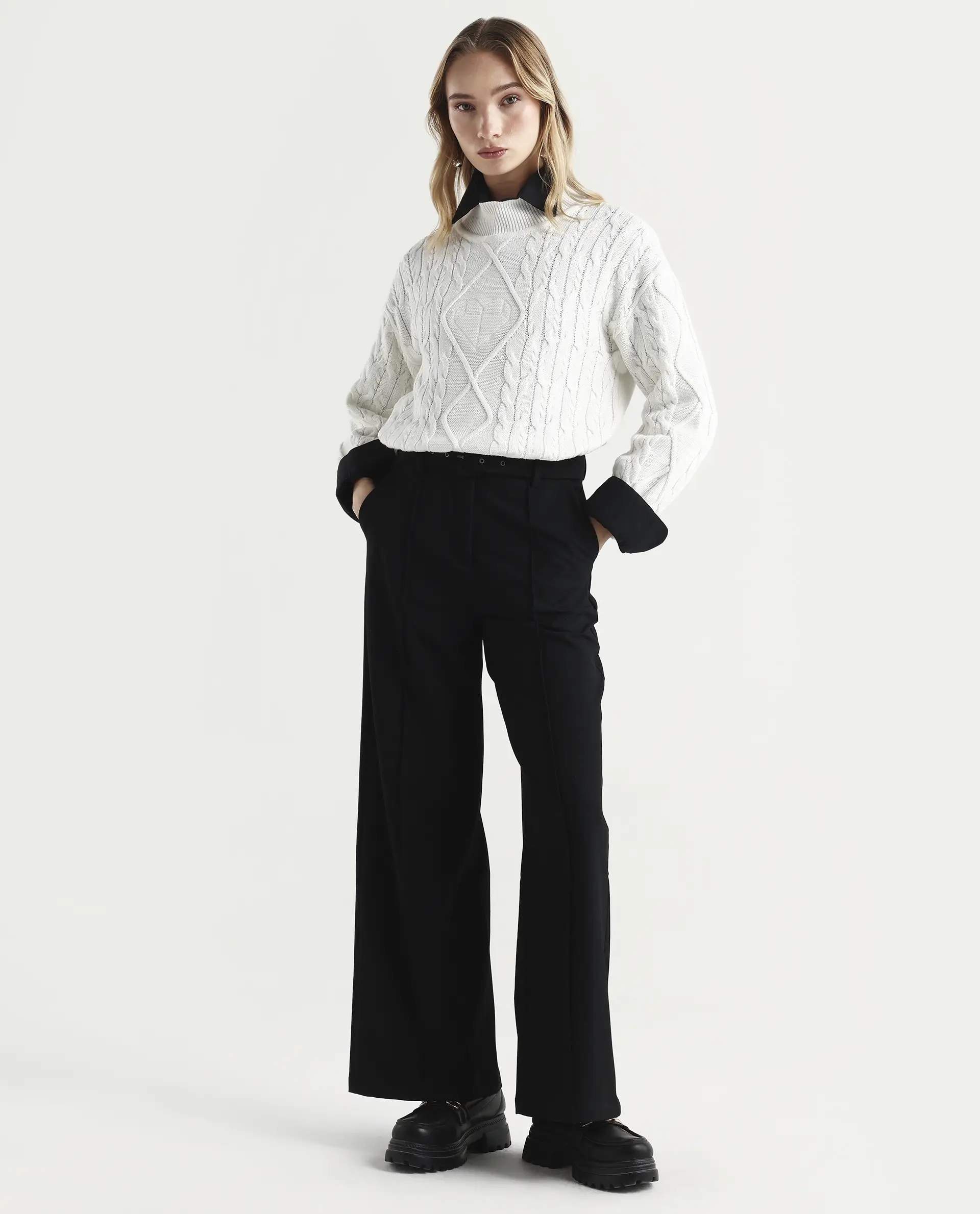 Rareism Women's Allen Off White Cotton Turtle Neck Plain Regular Fit Sweater - Image 2