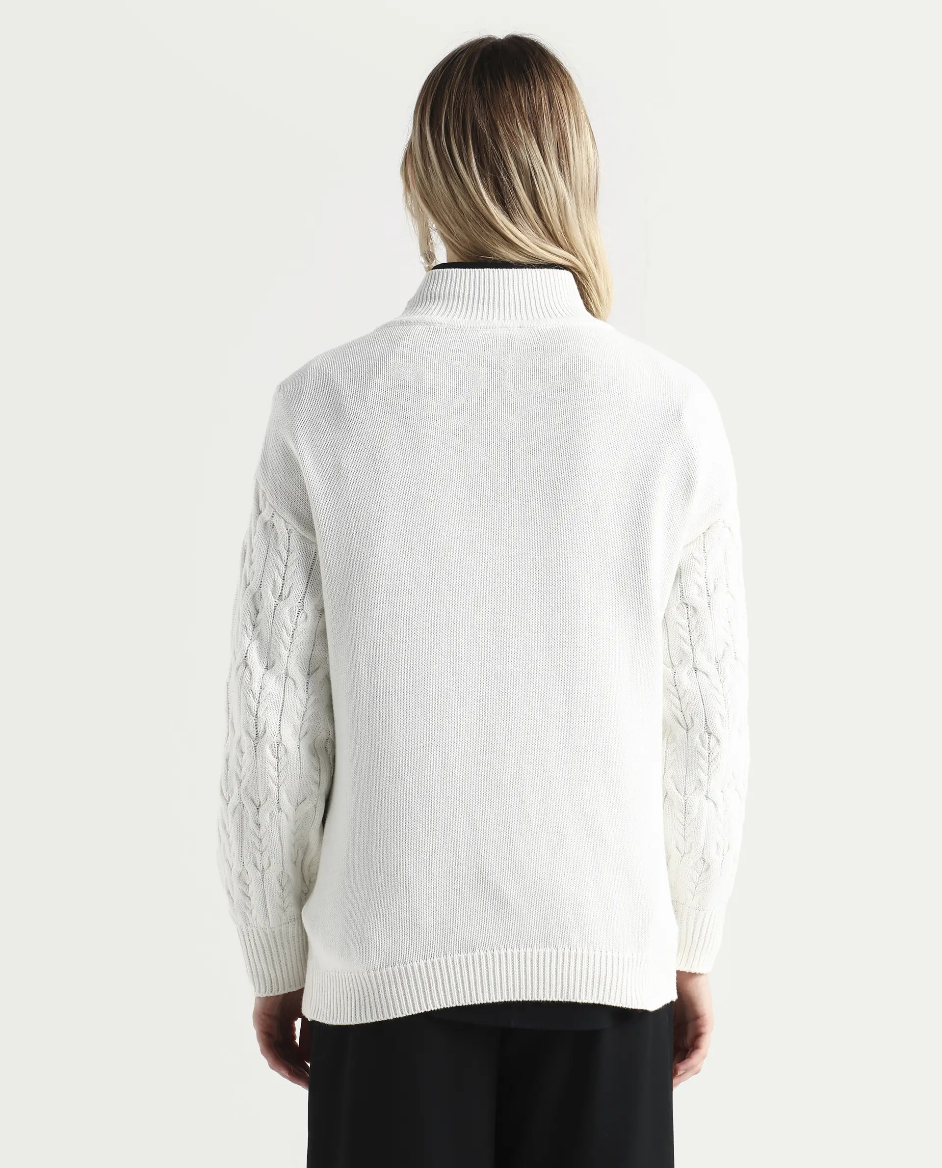 Rareism Women's Allen Off White Cotton Turtle Neck Plain Regular Fit Sweater - Image 7