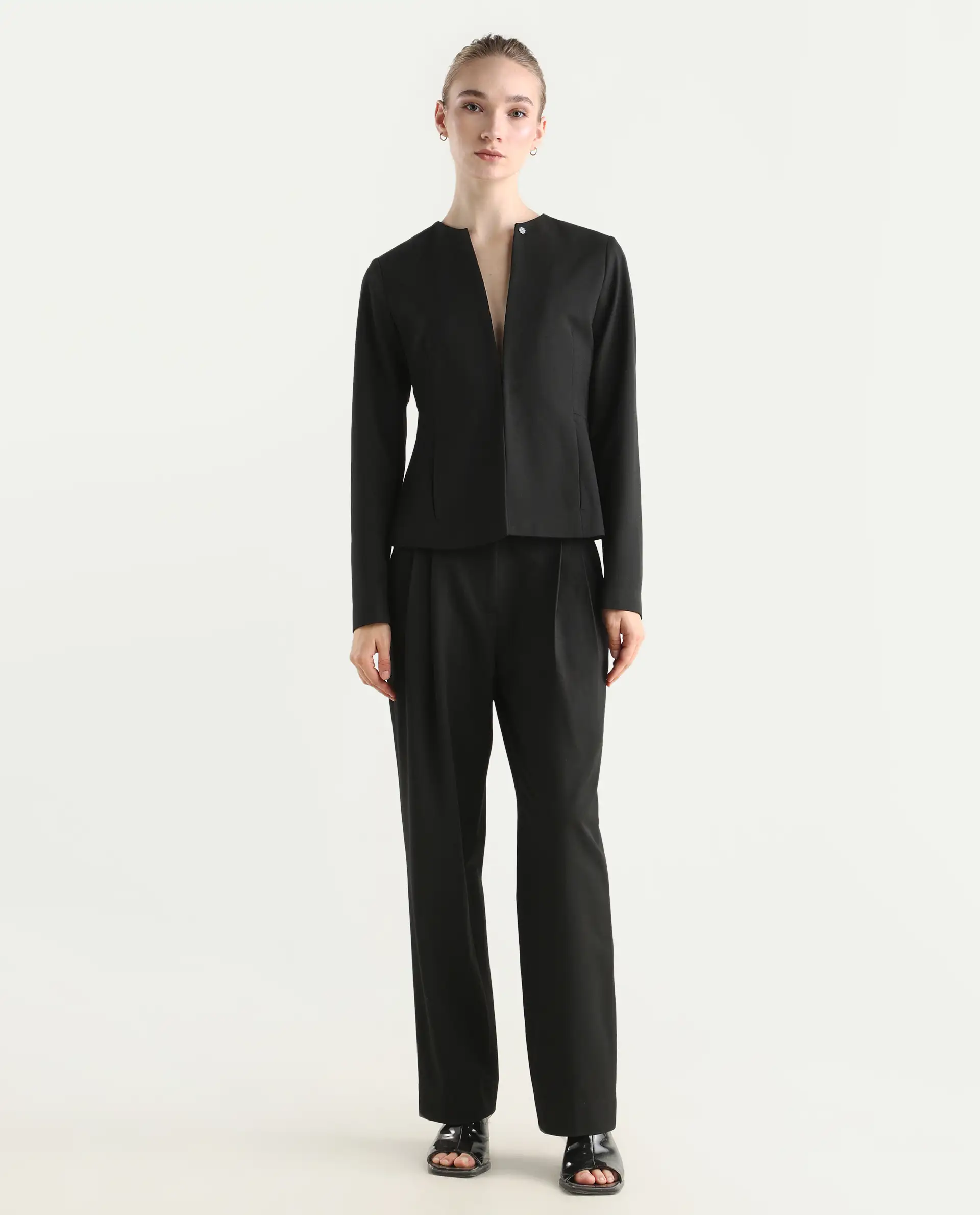 Rareism Women's Allenso Black Polyester Blend Full Sleeve Plain Blazer - Image 2