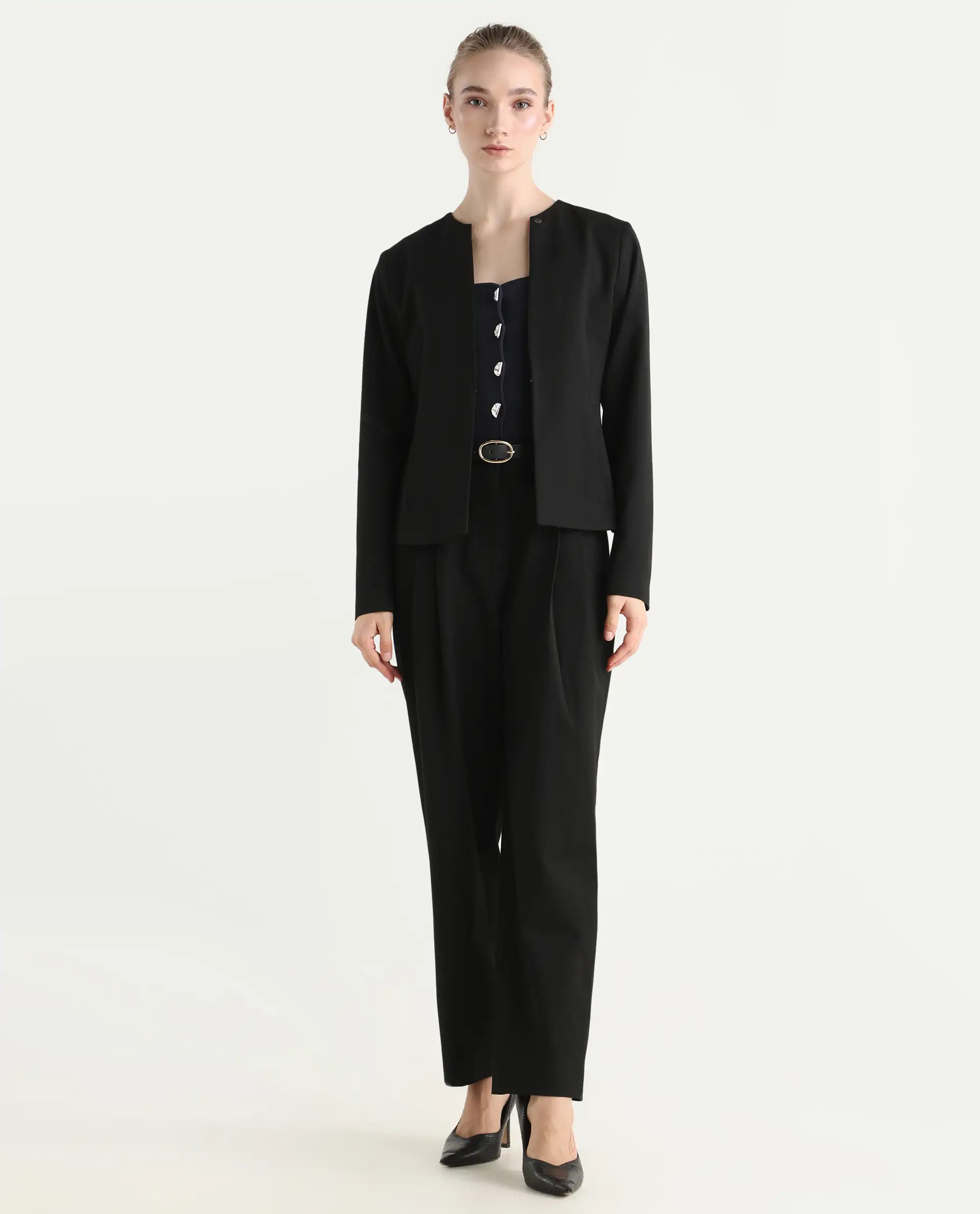 Rareism Women's Allenso Black Polyester Blend Full Sleeve Plain Blazer - Image 4