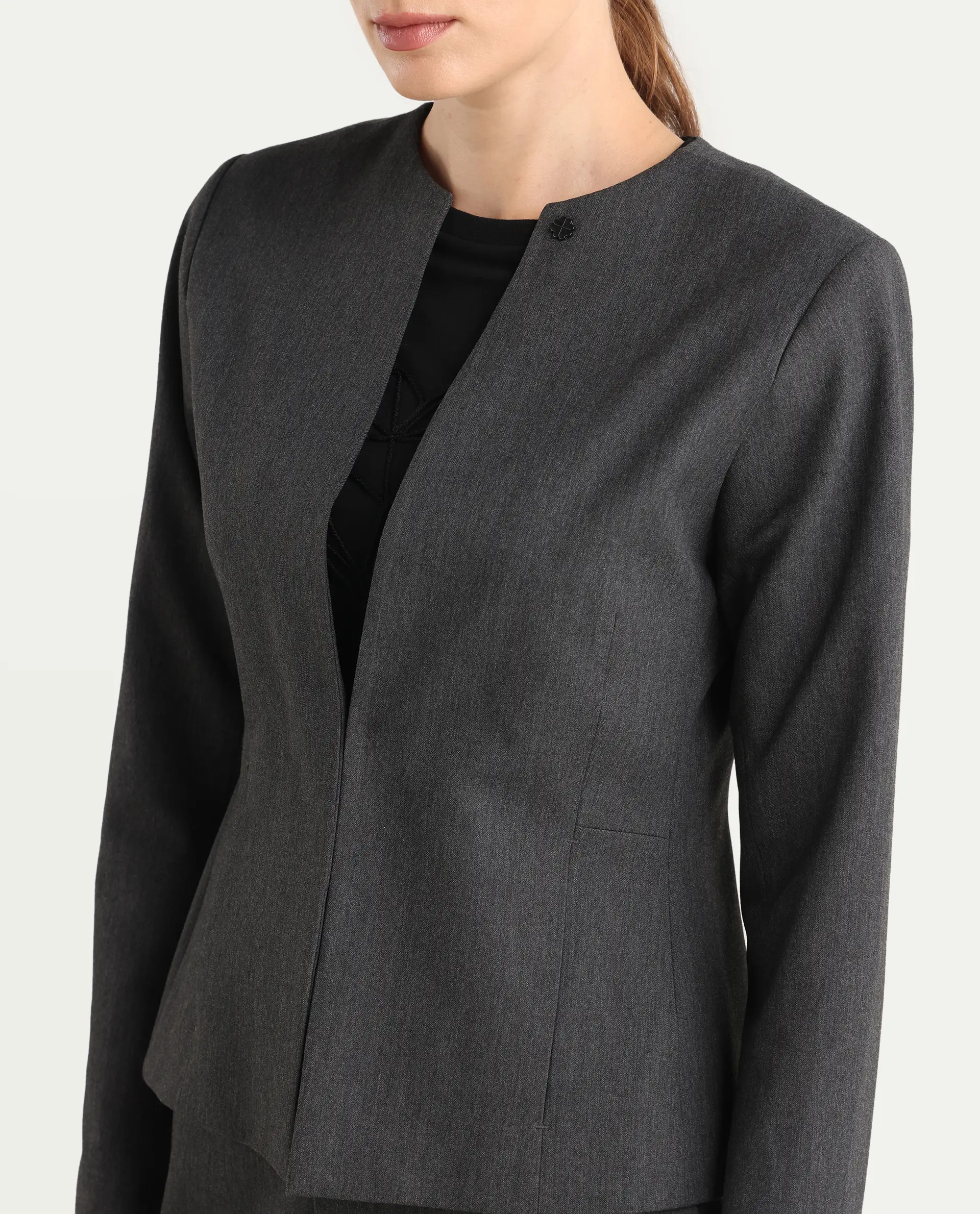 Rareism Women's Allenso Grey Polyester Blend Full Sleeve Plain Blazer - Image 5