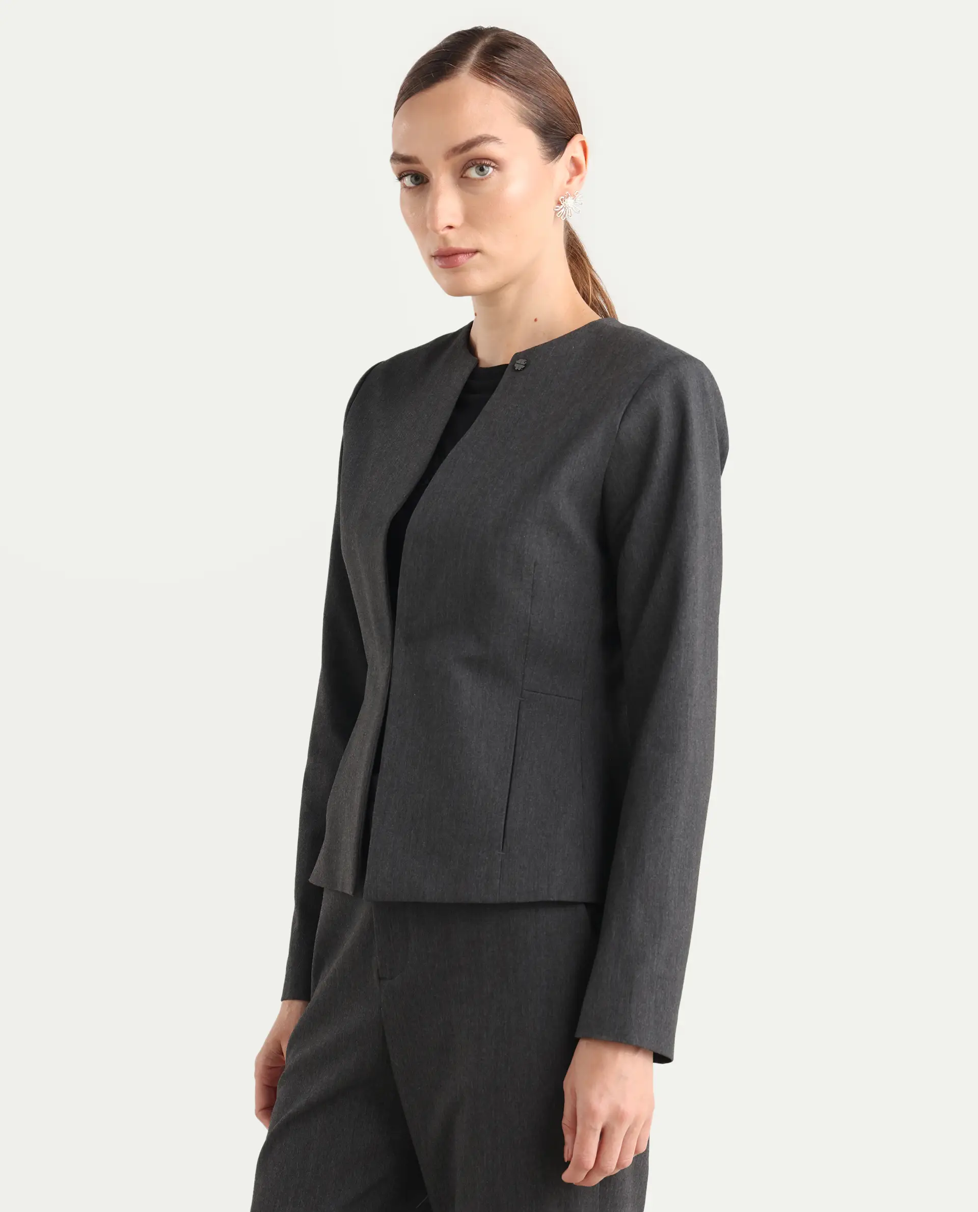 Rareism Women's Allenso Grey Polyester Blend Full Sleeve Plain Blazer - Image 6