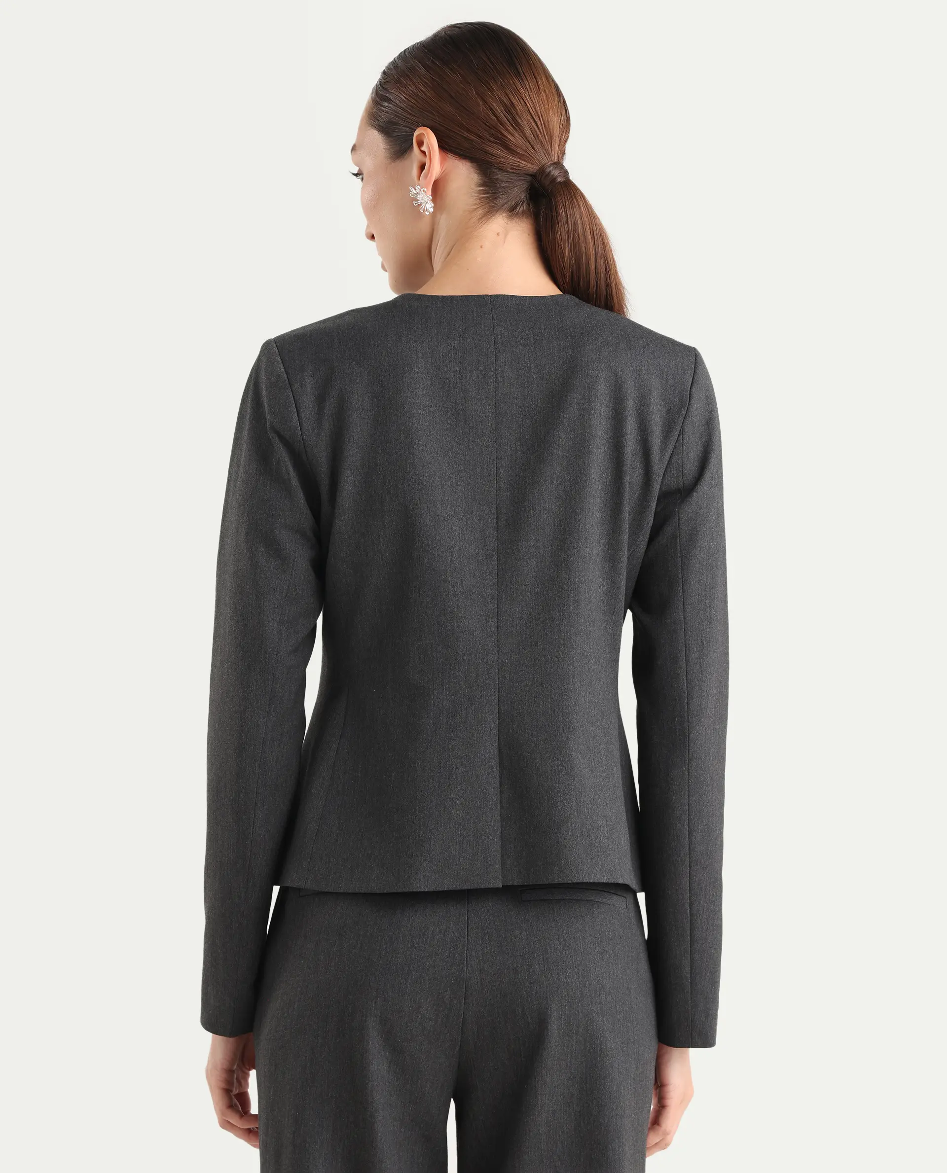 Rareism Women's Allenso Grey Polyester Blend Full Sleeve Plain Blazer - Image 8
