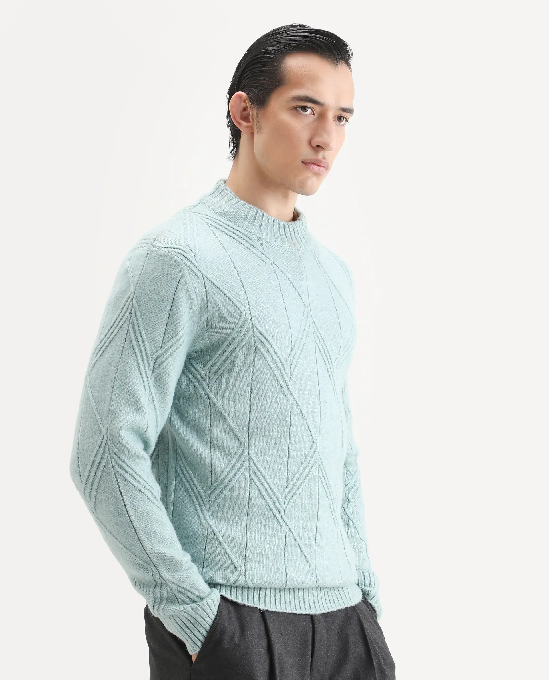 Rare Rabbit Men's Alli Pastel Blue Polyester Plain Regular Fit Full Sleeve High Neck Sweater - Image 4