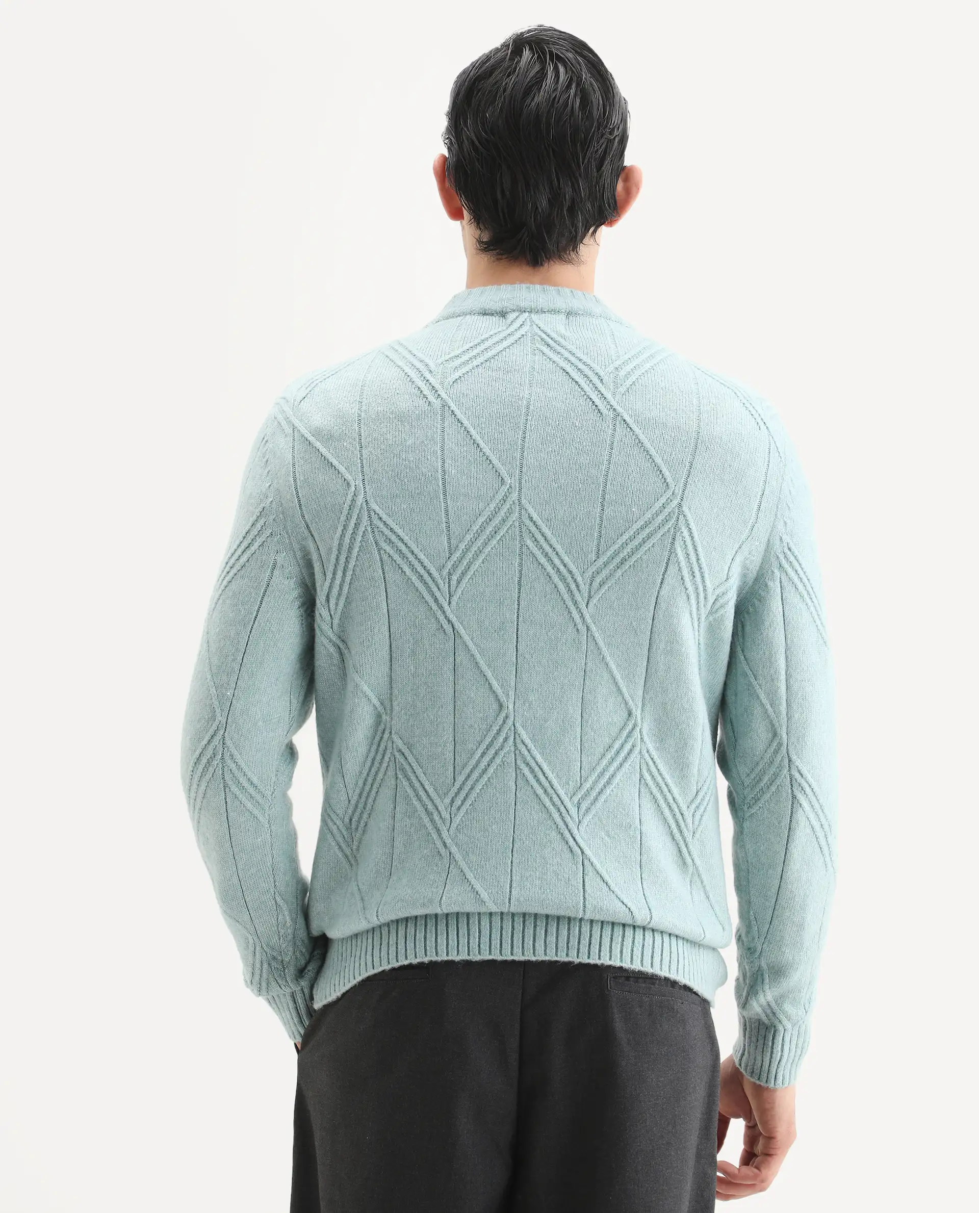 Rare Rabbit Men's Alli Pastel Blue Polyester Plain Regular Fit Full Sleeve High Neck Sweater - Image 7