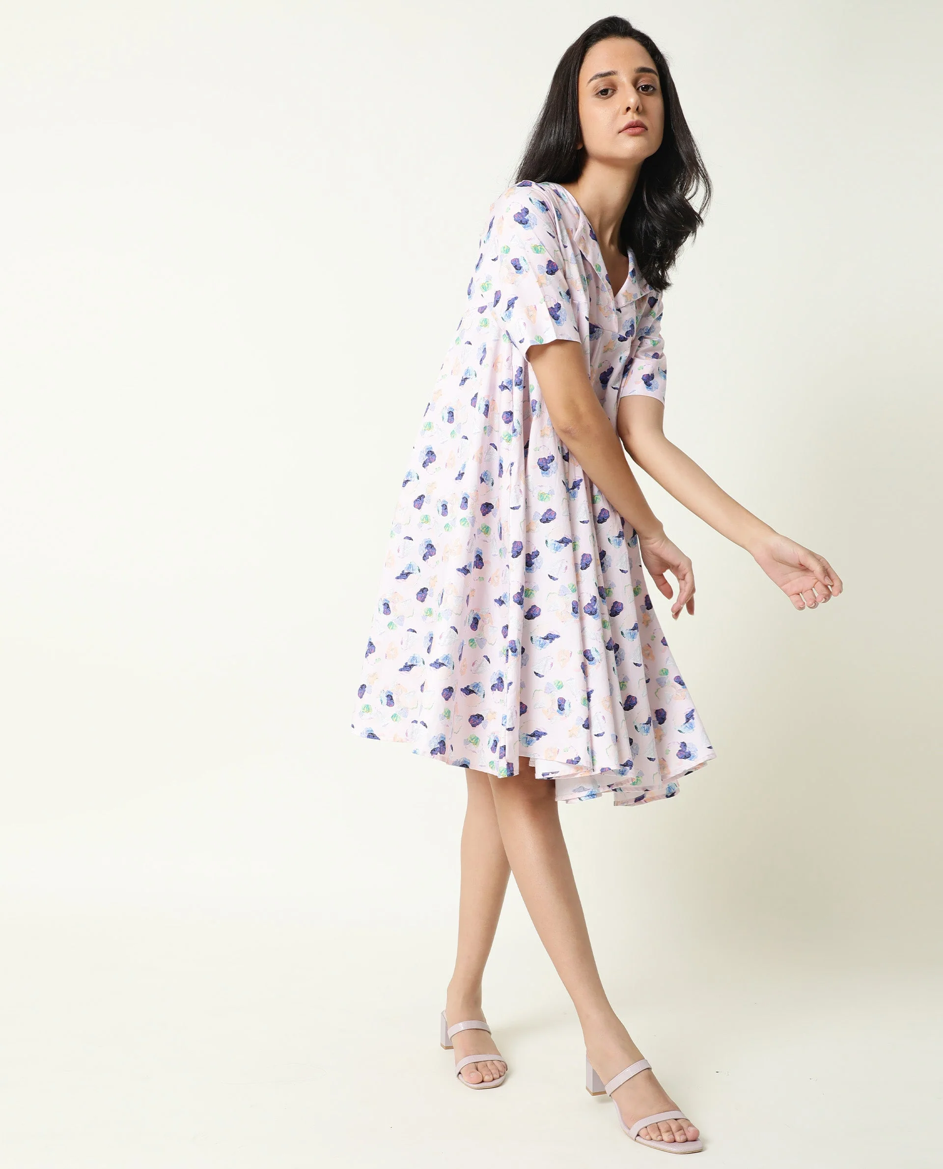 Rareism Women's Allia Pink Lapel Neck Floral Print Knee Length Regular Fit Dress - Image 2