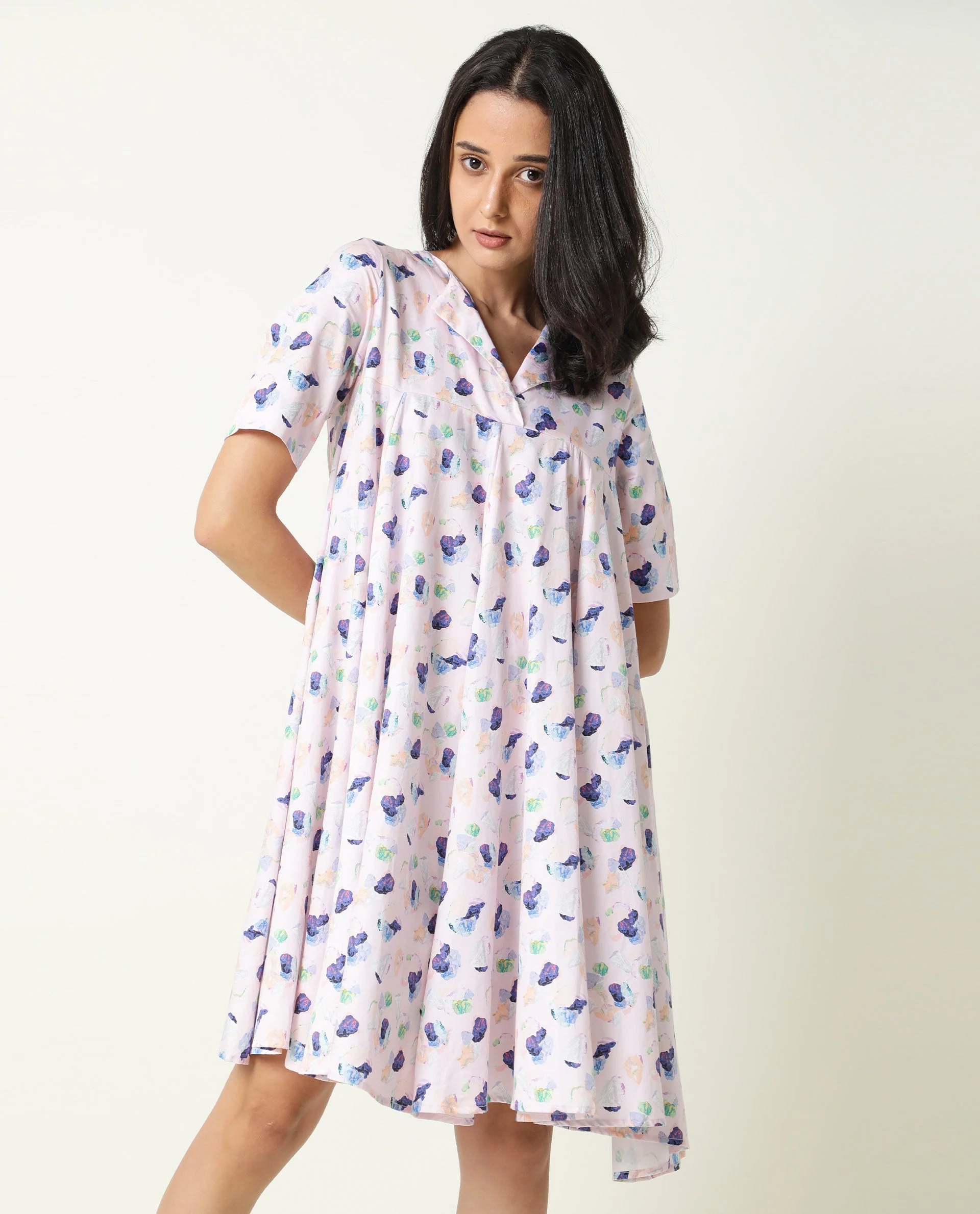 Rareism Women's Allia Pink Lapel Neck Floral Print Knee Length Regular Fit Dress - Image 3