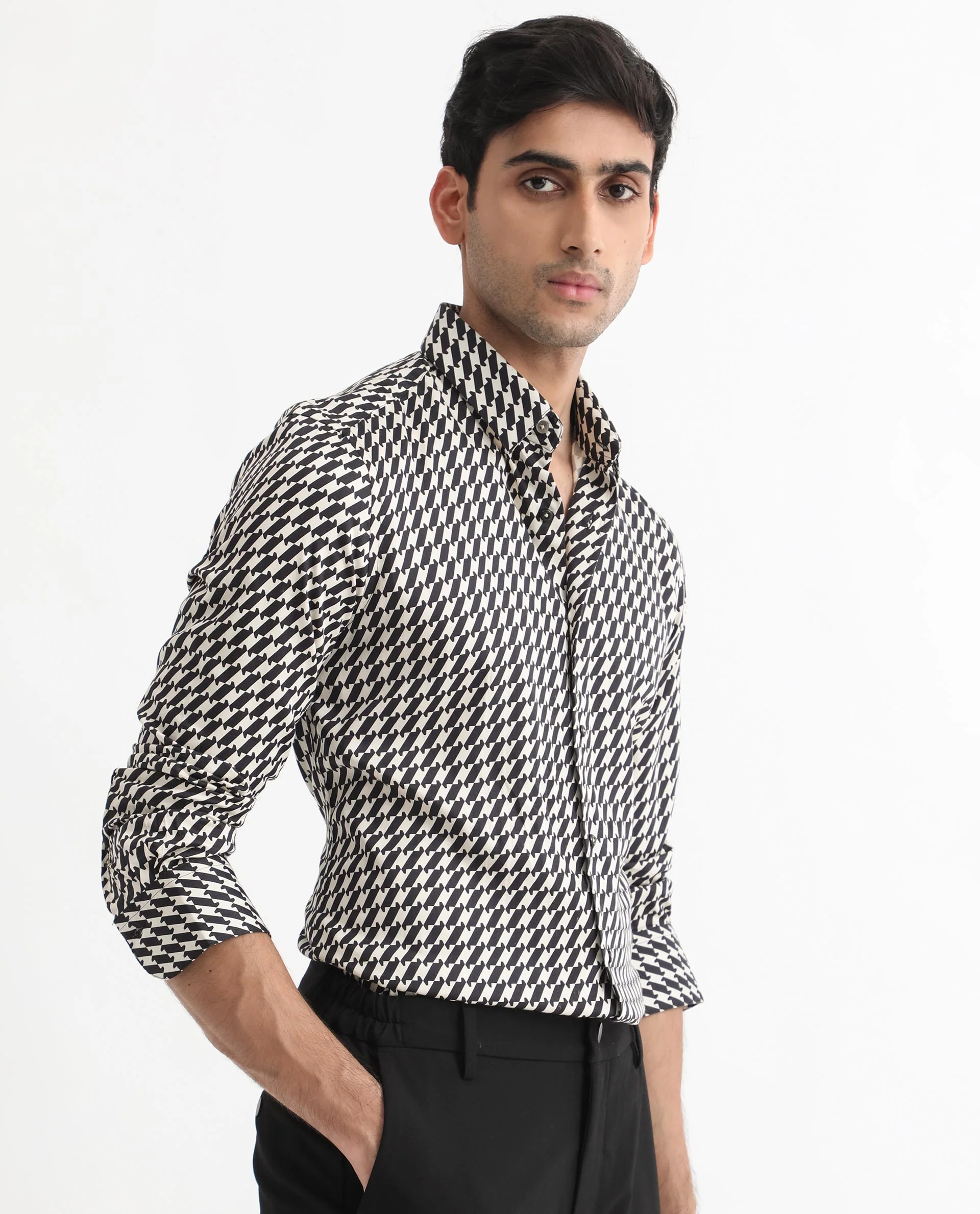 Rare Rabbit Men's Allin Black Cotton Geometric Print Regular Fit Full Sleeve Collared Shirt - Image 10