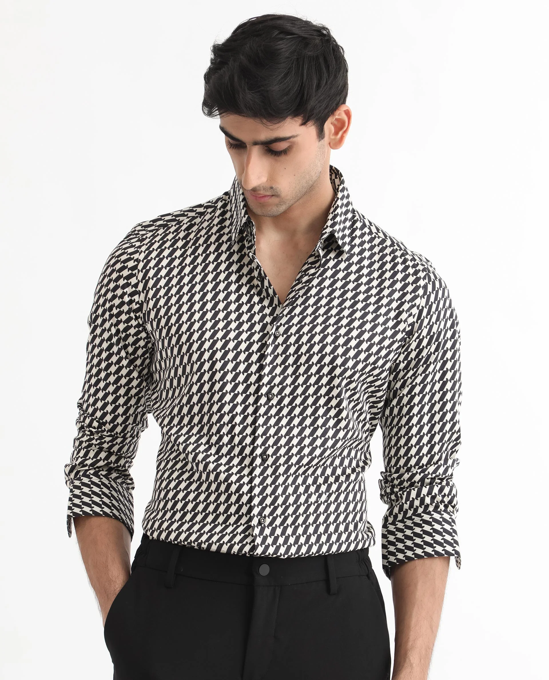 Rare Rabbit Men's Allin Black Cotton Geometric Print Regular Fit Full Sleeve Collared Shirt - Image 11