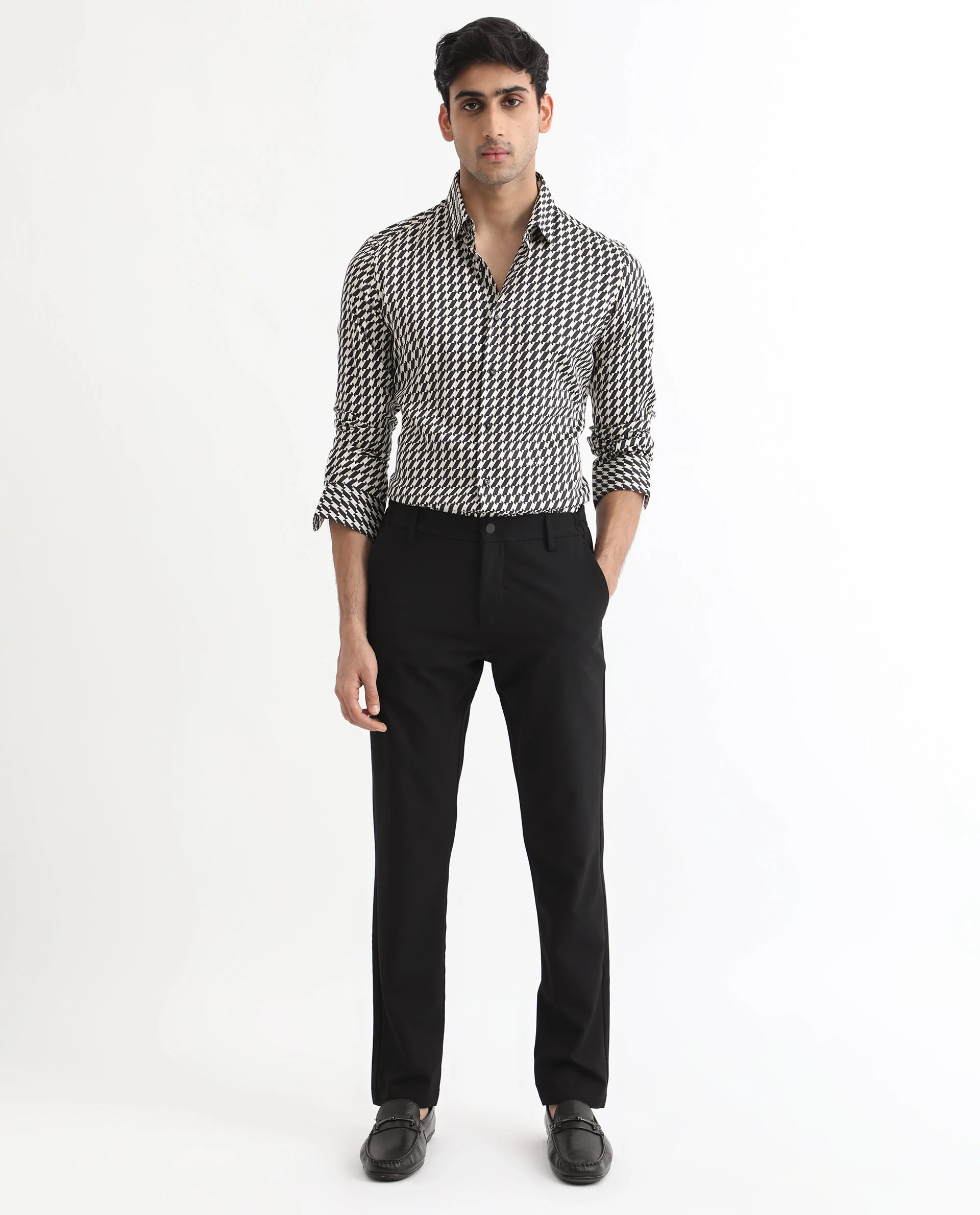 Rare Rabbit Men's Allin Black Cotton Geometric Print Regular Fit Full Sleeve Collared Shirt - Image 12