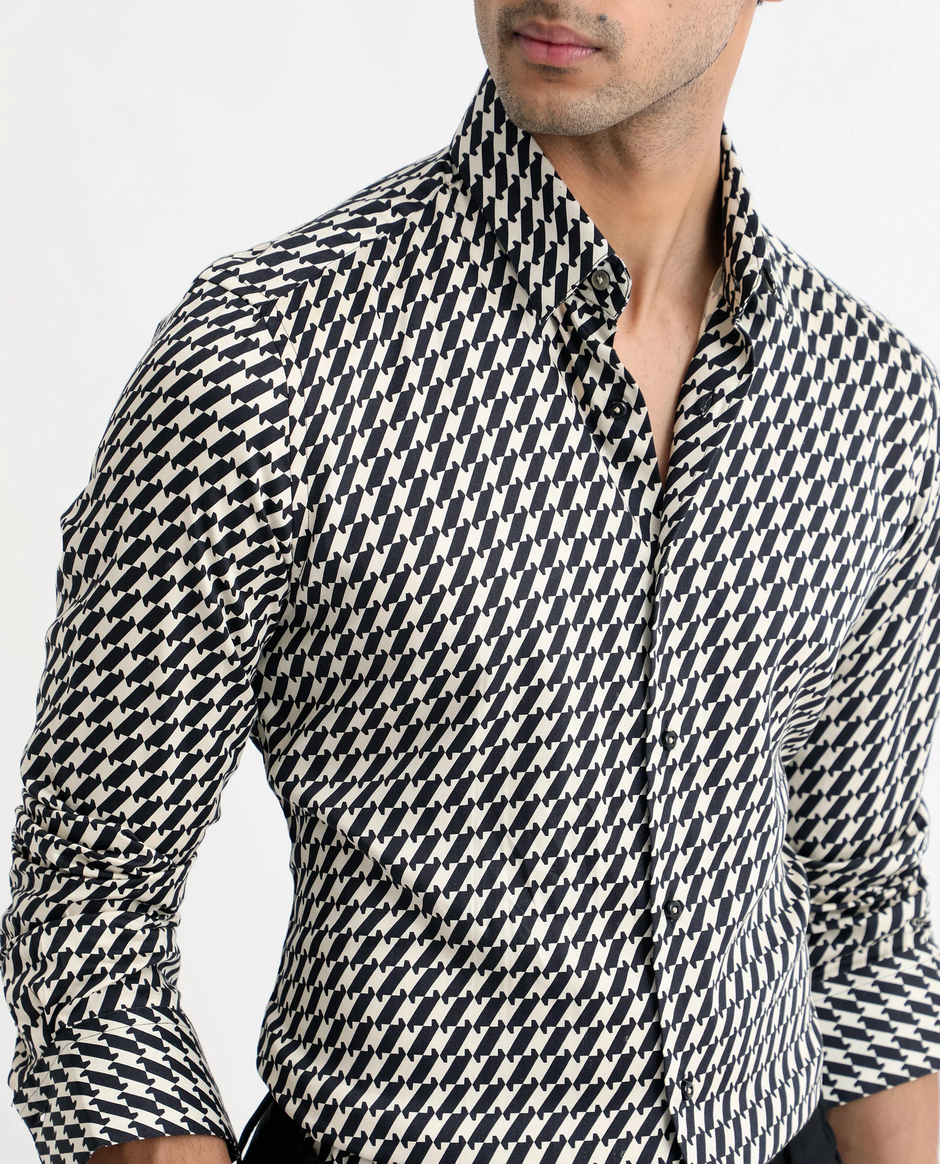 Rare Rabbit Men's Allin Black Cotton Geometric Print Regular Fit Full Sleeve Collared Shirt - Image 2