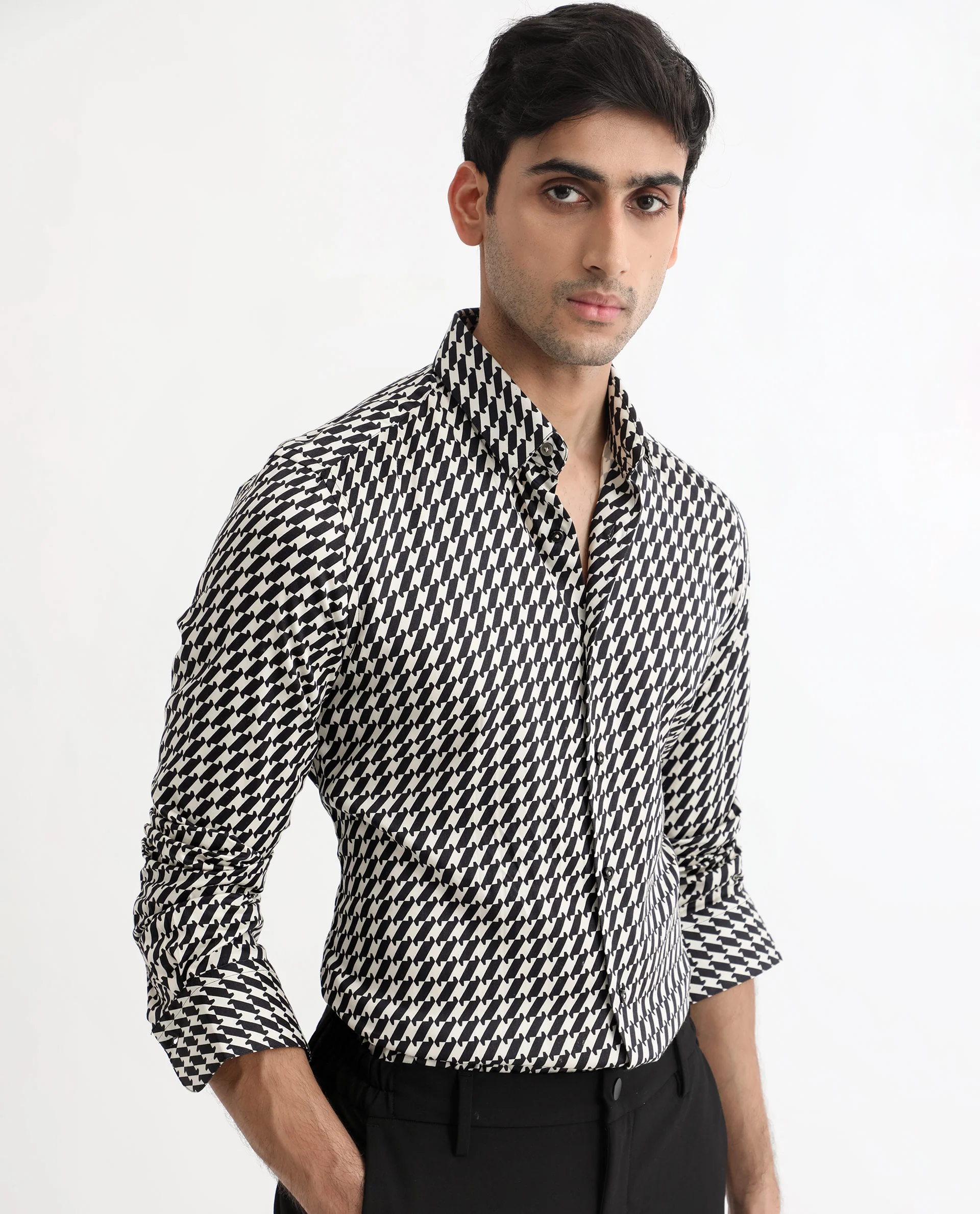 Rare Rabbit Men's Allin Black Cotton Geometric Print Regular Fit Full Sleeve Collared Shirt - Image 3