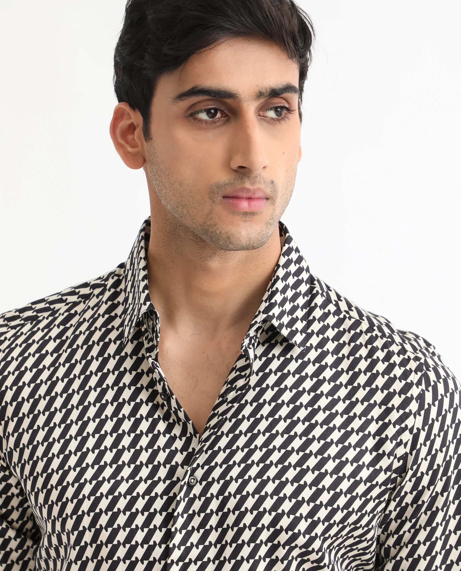 Rare Rabbit Men's Allin Black Cotton Geometric Print Regular Fit Full Sleeve Collared Shirt - Image 4