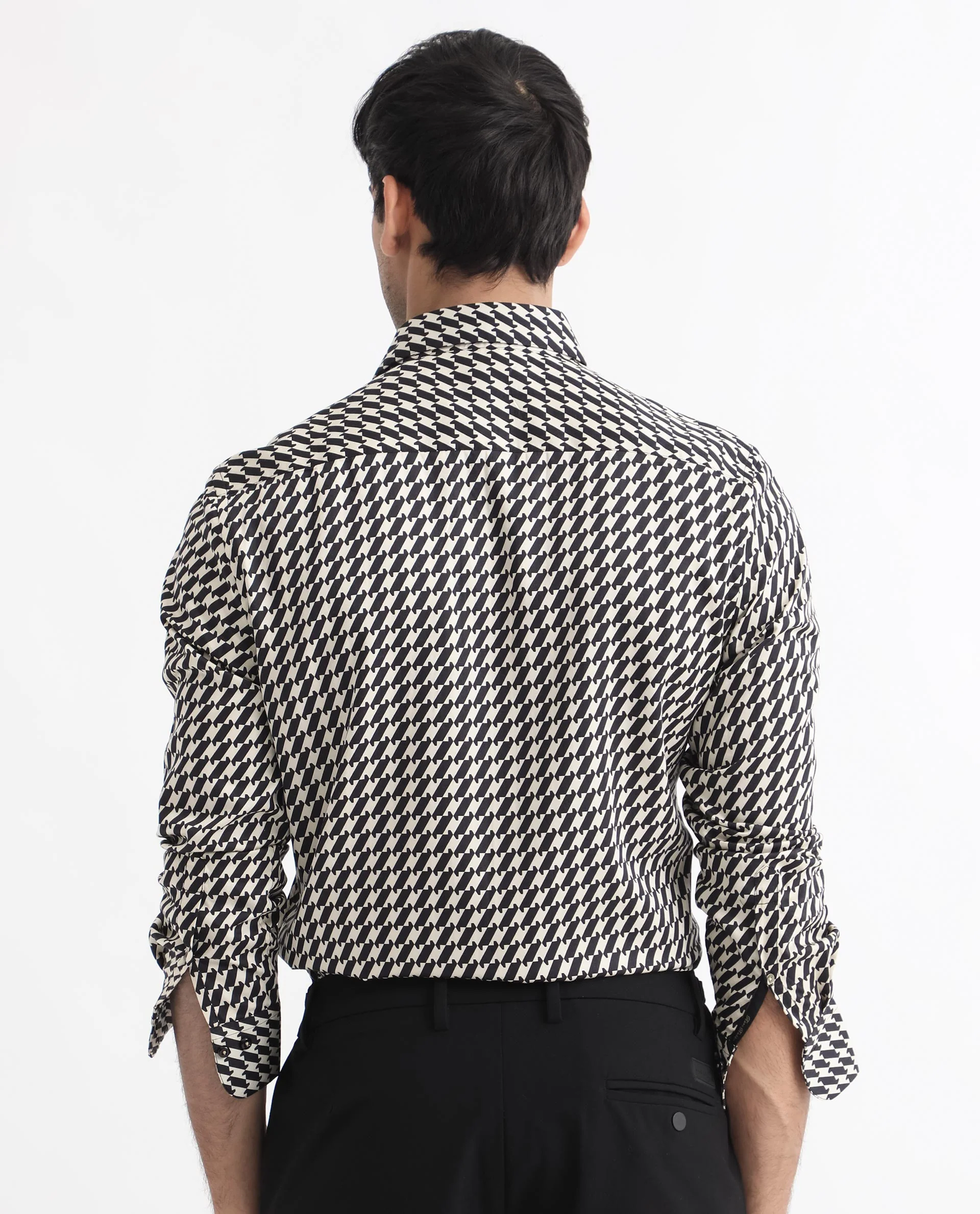 Rare Rabbit Men's Allin Black Cotton Geometric Print Regular Fit Full Sleeve Collared Shirt - Image 6