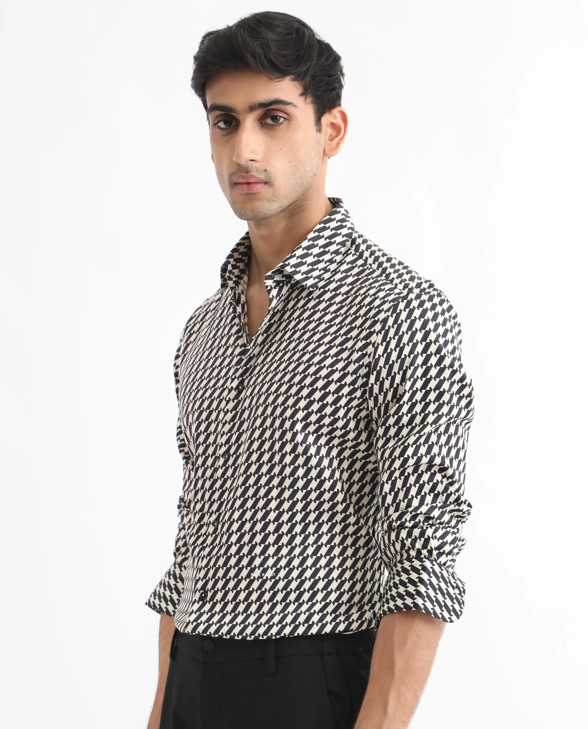 Rare Rabbit Men's Allin Black Cotton Geometric Print Regular Fit Full Sleeve Collared Shirt - Image 9