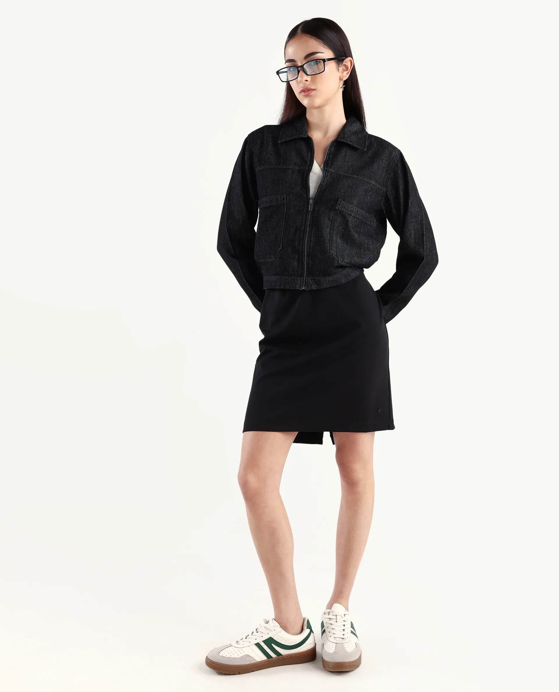 Rareism Women's Allin Black Cotton Drop Collar Plain Cuffed Sleeve Regular Fit Jacket - Image 2