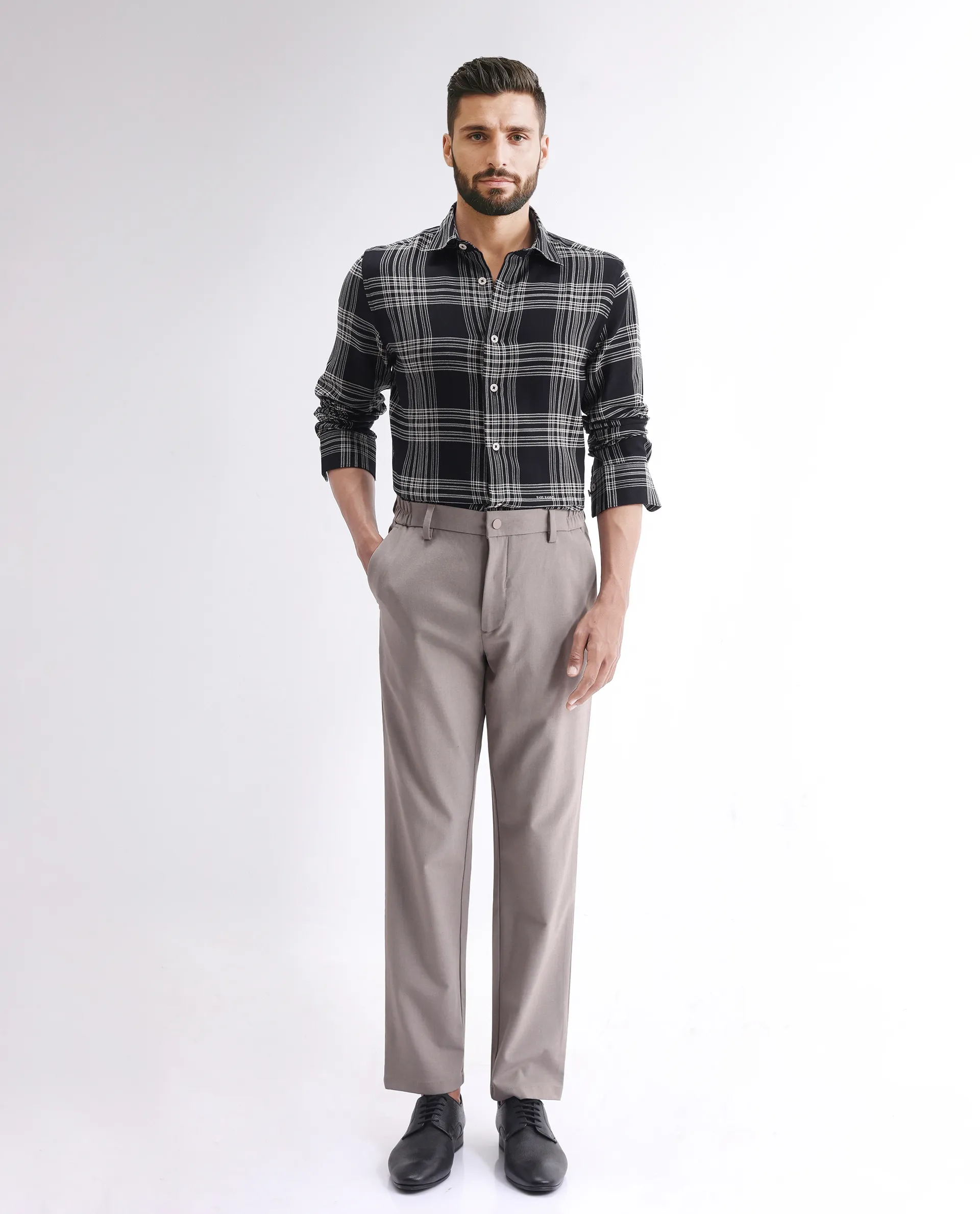 Rare Rabbit Men's Alls Black Cotton Checked Print Regular Fit Full Sleeve Collared Shirt - Image 2