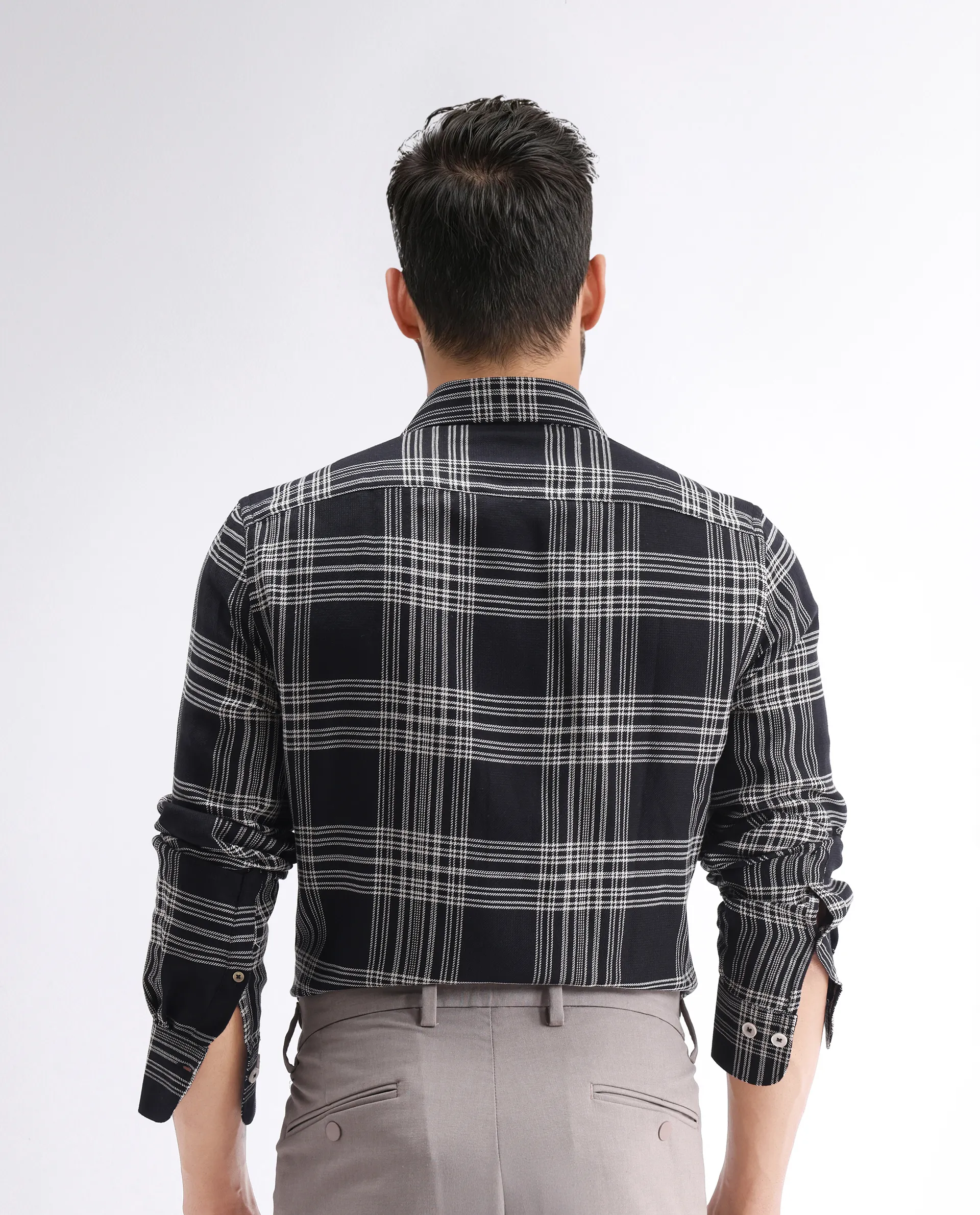 Rare Rabbit Men's Alls Black Cotton Checked Print Regular Fit Full Sleeve Collared Shirt - Image 4