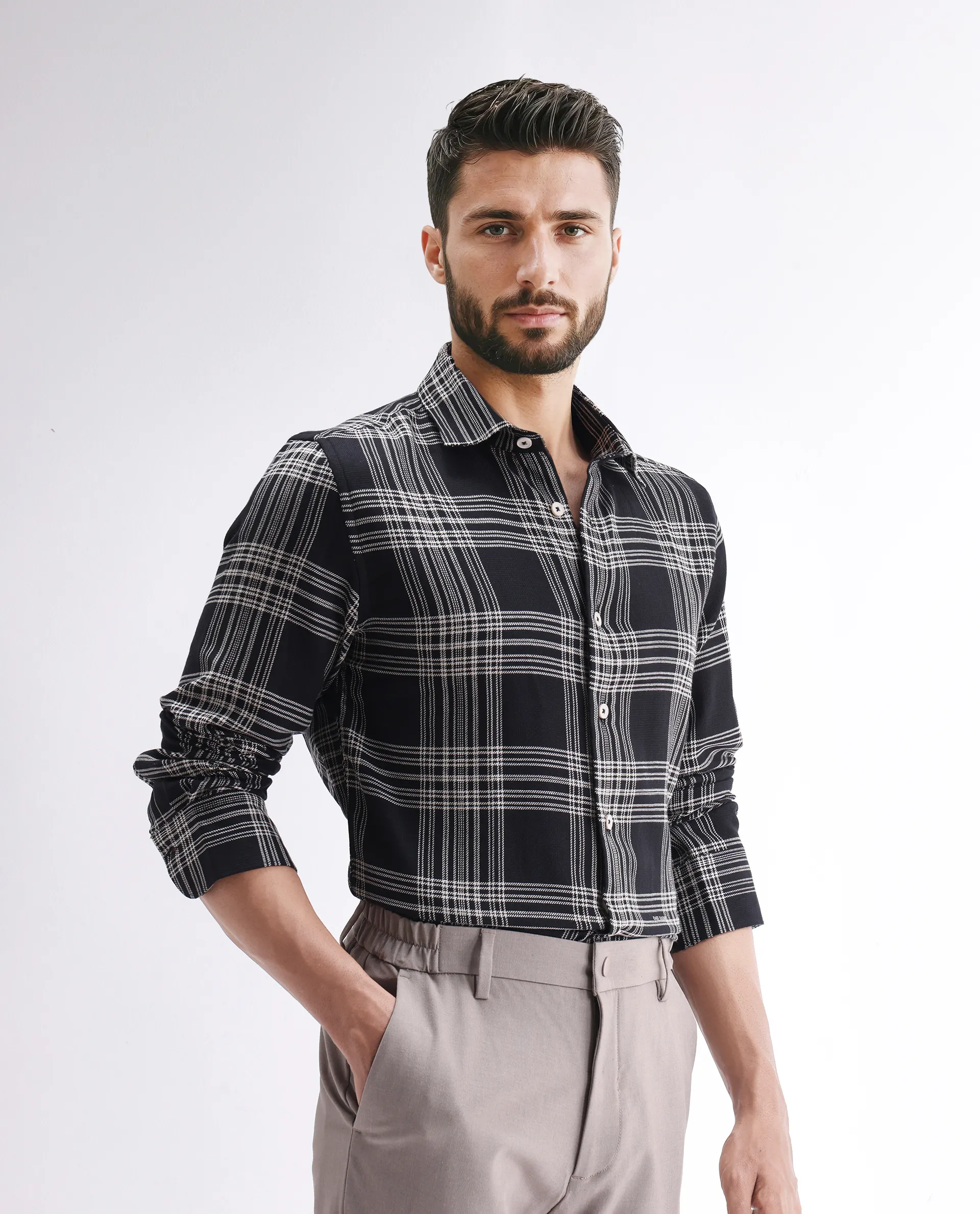 Rare Rabbit Men's Alls Black Cotton Checked Print Regular Fit Full Sleeve Collared Shirt - Image 6